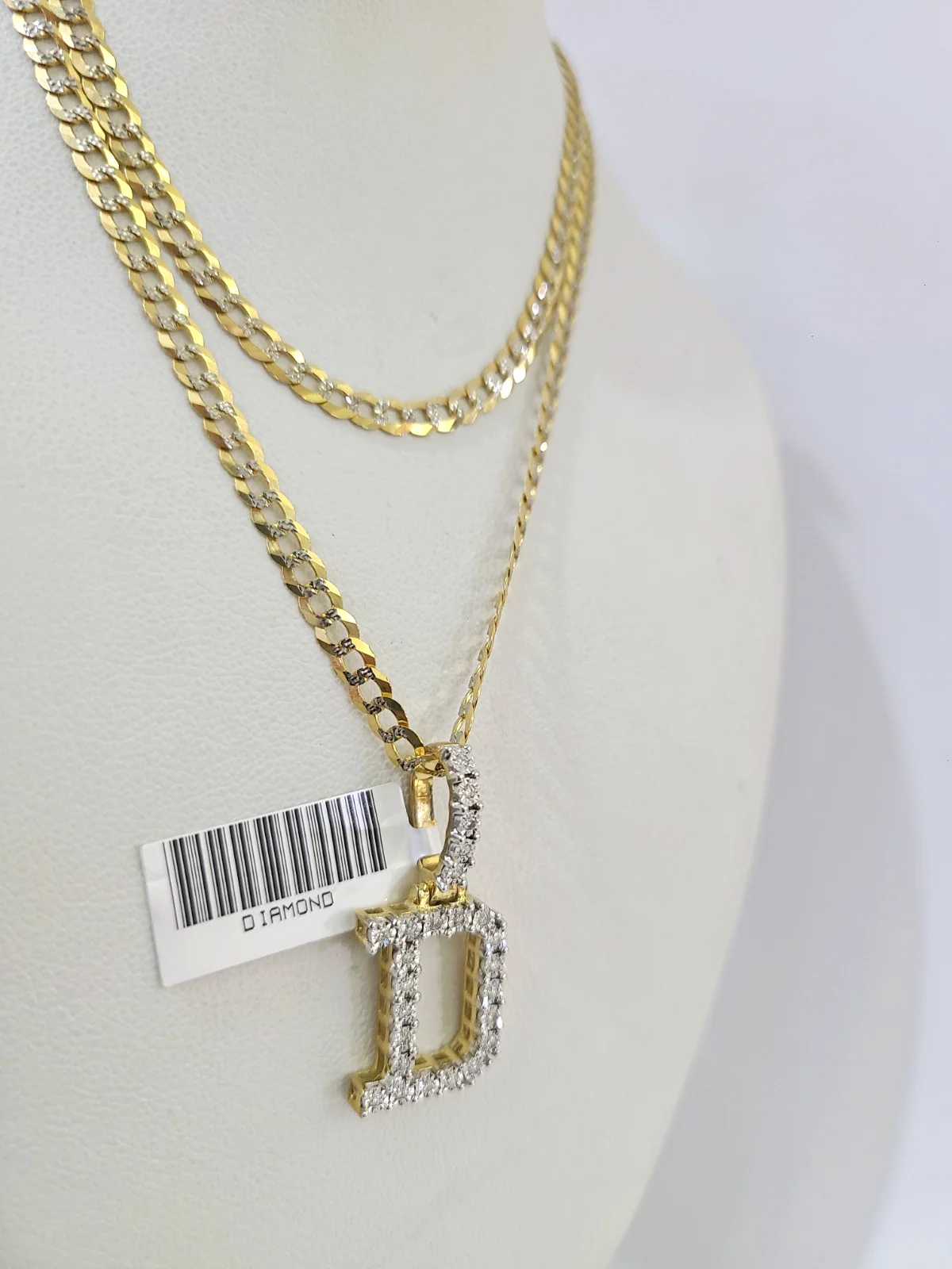 10k Gold Chain Necklace D Diamond Initial Pendant Set Cuban Curb 3mm 20"-30" - Image 6