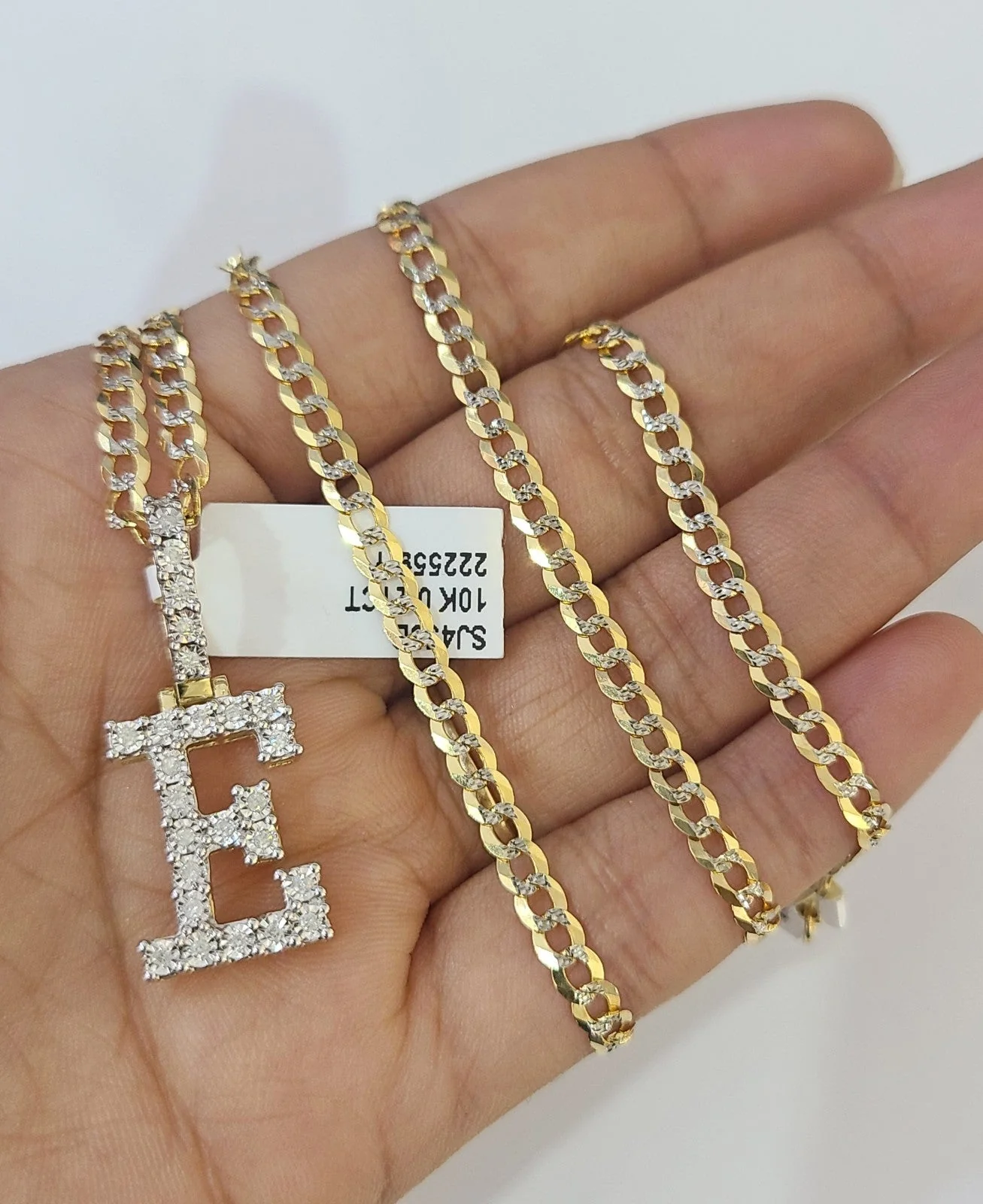 10k Gold Chain Necklace E Diamond Initial Pendant Set Cuban Curb 3mm 20"-30"