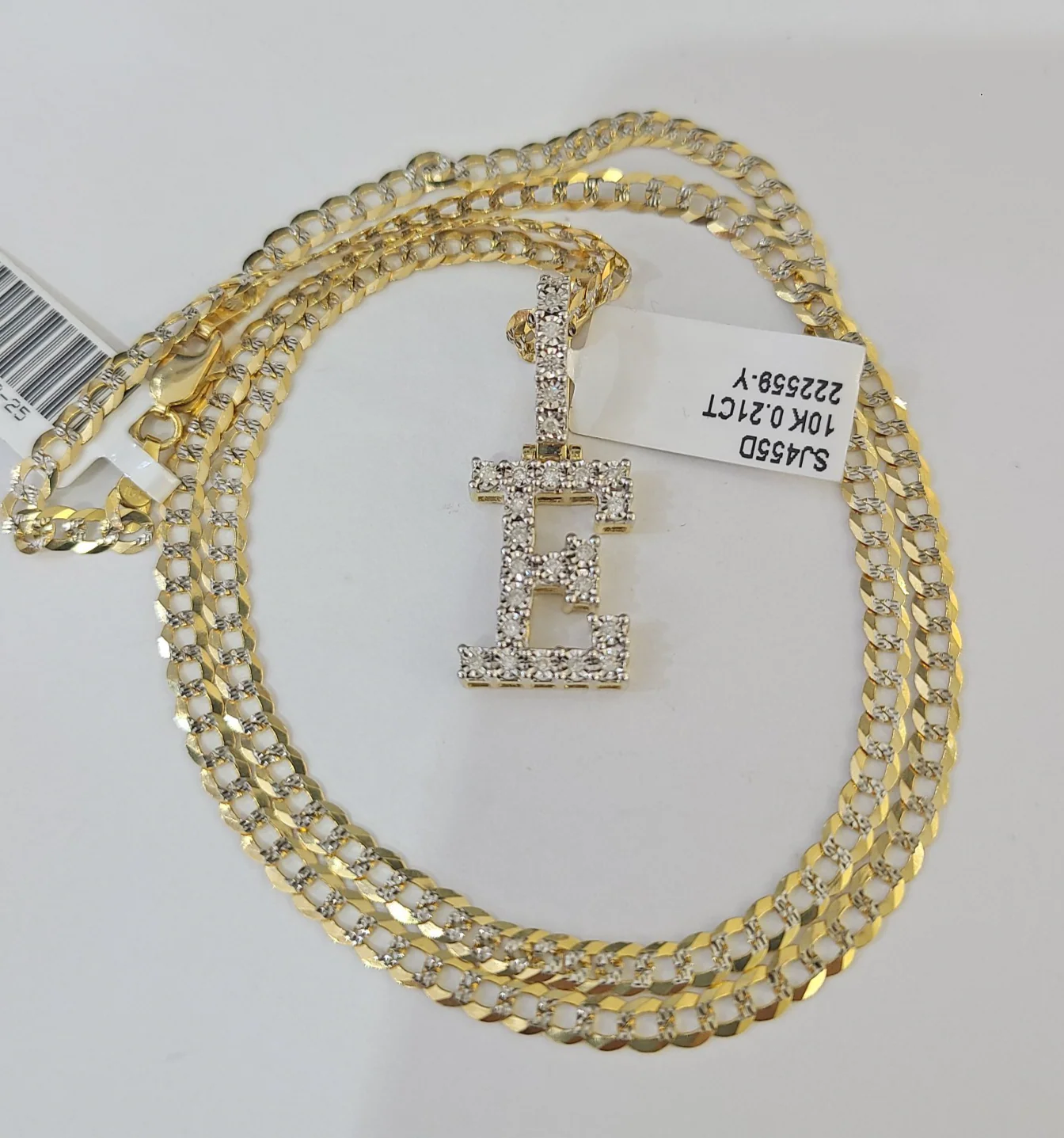 10k Gold Chain Necklace E Diamond Initial Pendant Set Cuban Curb 3mm 20"-30" - Image 6