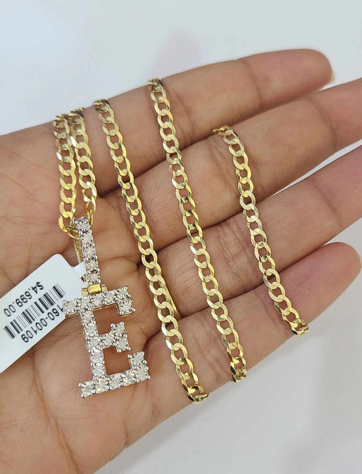 10k Gold Chain Necklace E Diamond Initial Pendant Set Cuban Curb 3mm 20"-30"