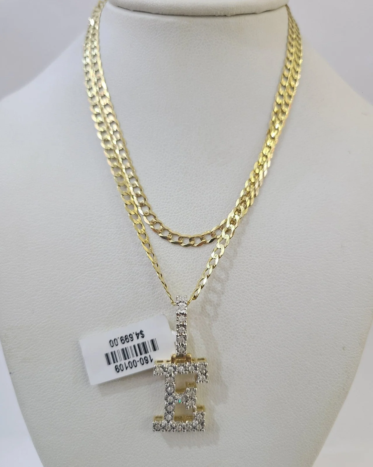 10k Gold Chain Necklace E Diamond Initial Pendant Set Cuban Curb 3mm 20"-30" - Image 4