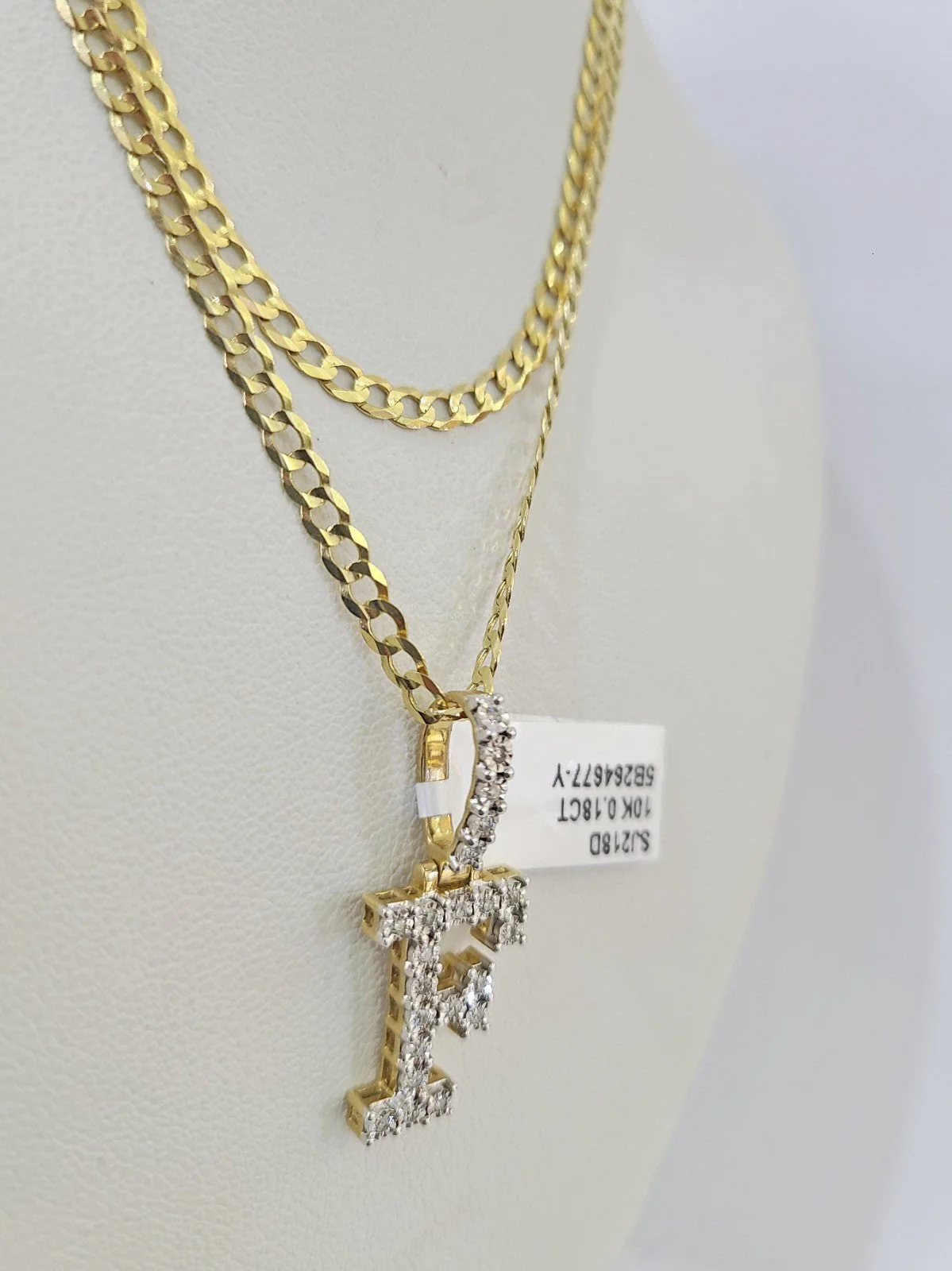 10k Gold Chain Necklace F Diamond Initial Pendant Set Cuban Curb 3mm 20"-30"
