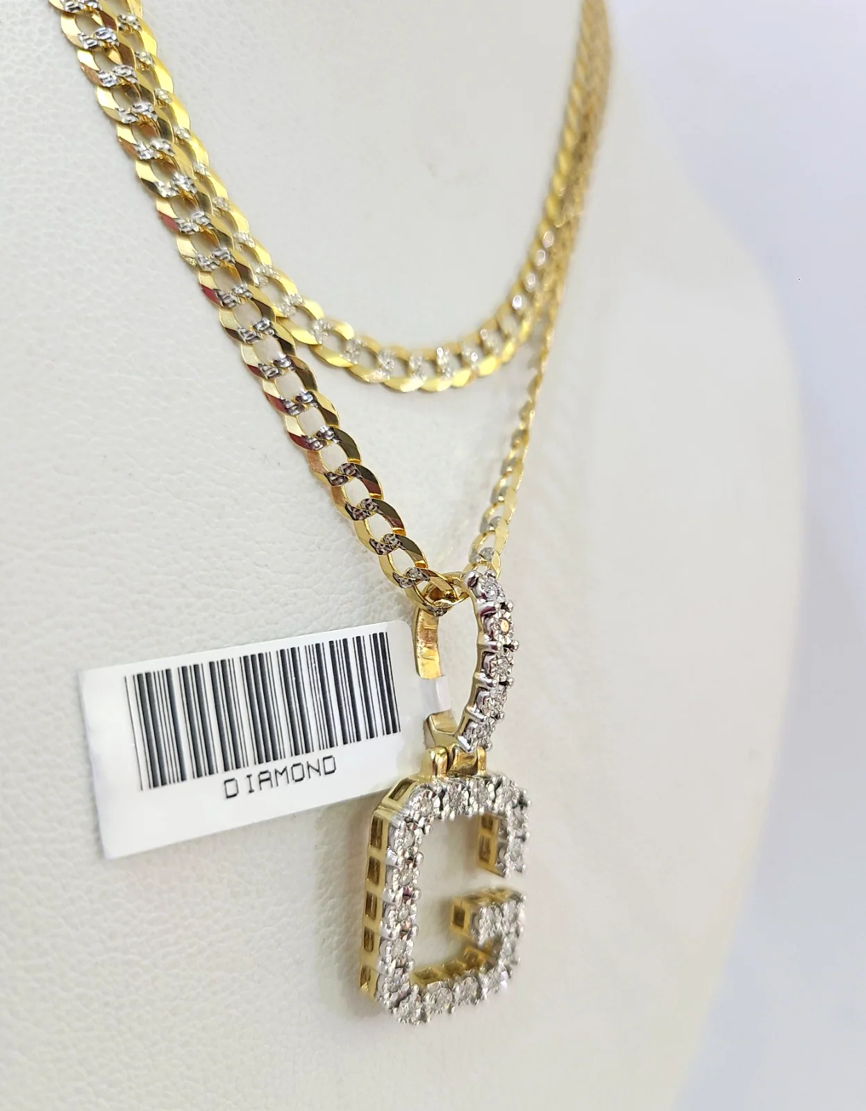 10k Gold Chain Necklace G Diamond Initial Pendant Set Cuban Curb 3mm 20"-30" - Image 3