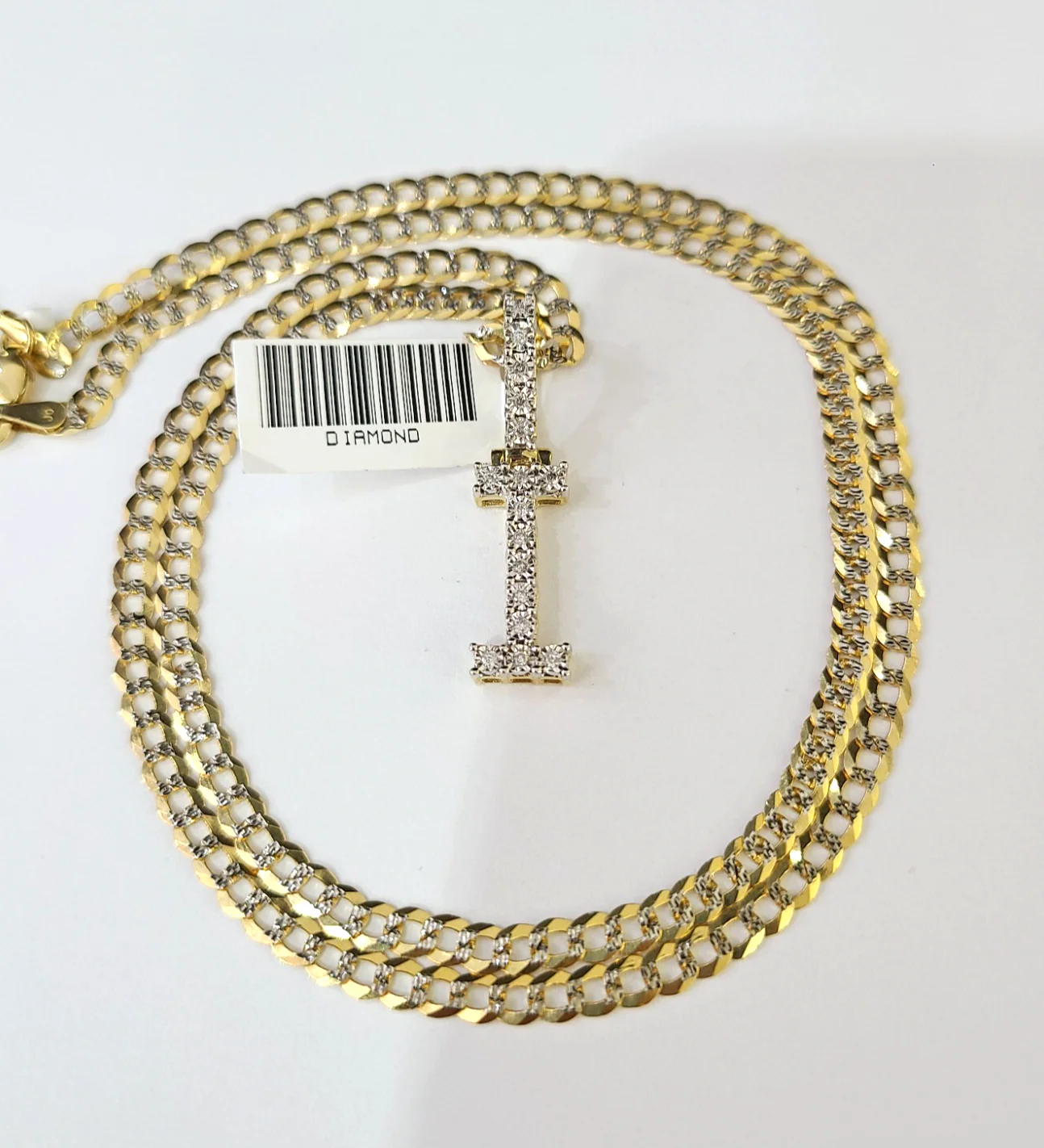 10k Gold Chain Necklace I Diamond Initial Pendant Set Cuban Curb 3mm 20"-30" - Image 2