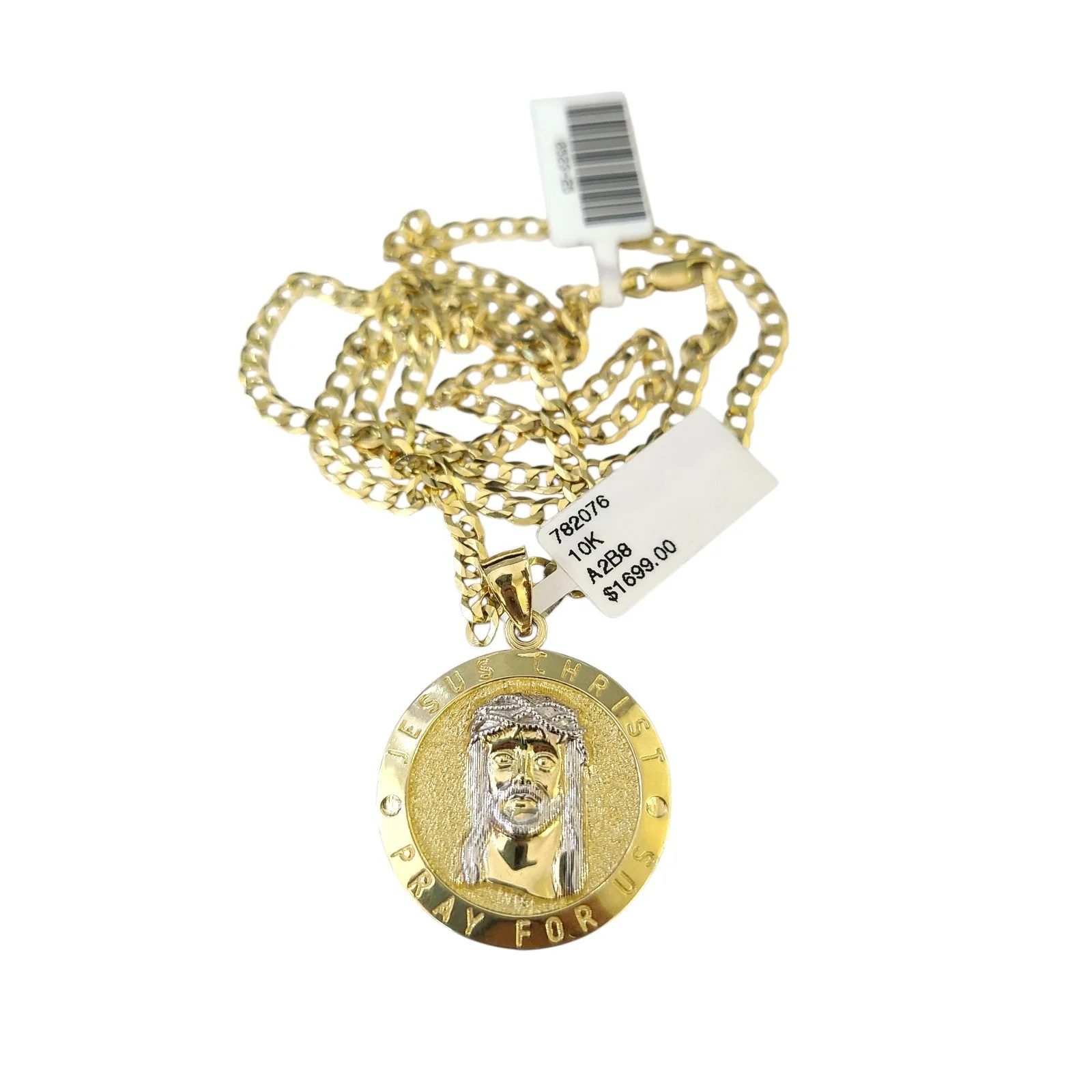 10k Gold Chain Necklace Jesus Christ Charm Pendant Set Cuban Curb 3mm 20"-30" - Image 3