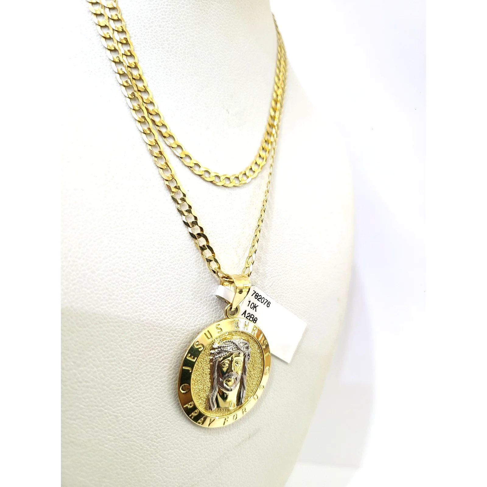 10k Gold Chain Necklace Jesus Christ Charm Pendant Set Cuban Curb 3mm 20"-30" - Image 4