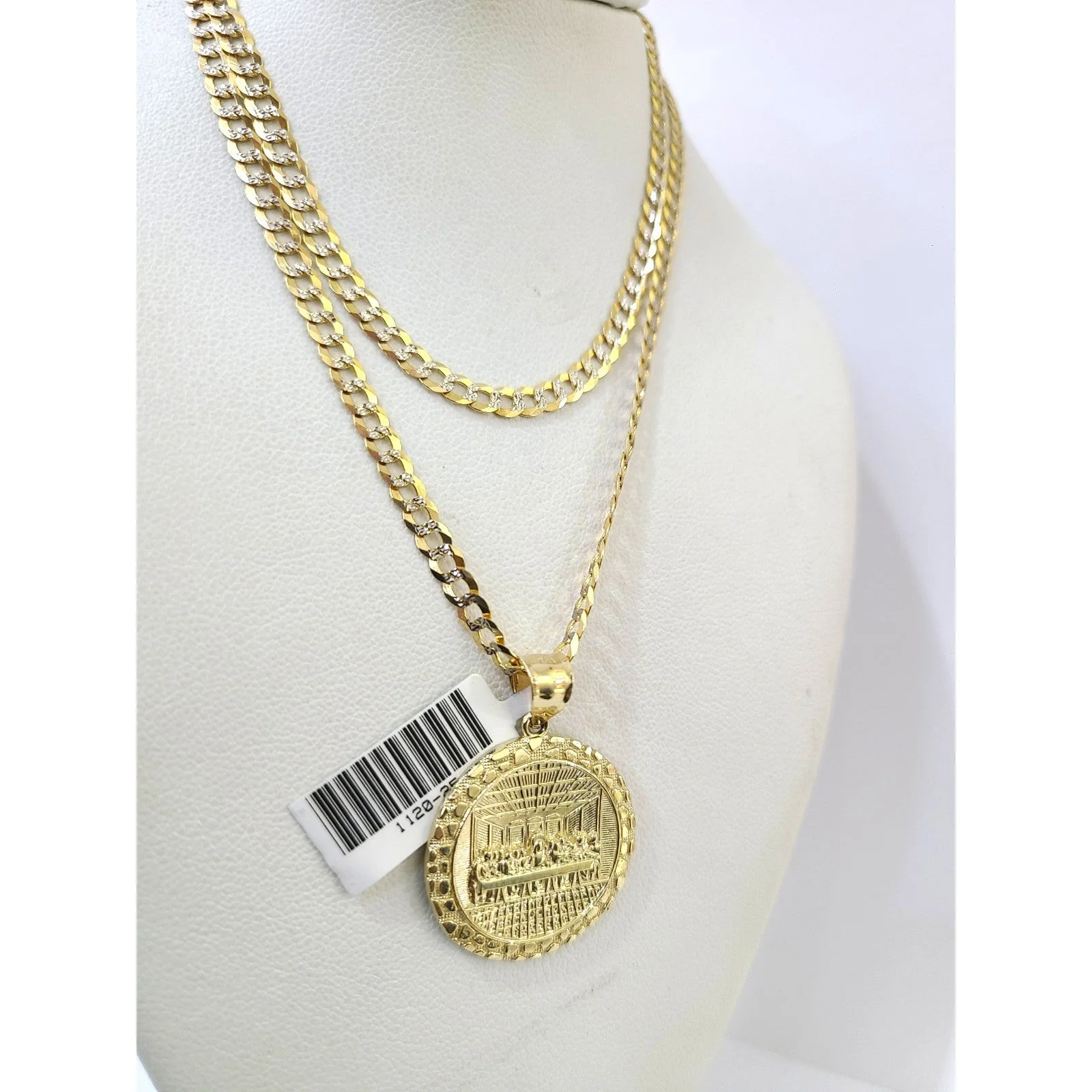 10k Gold Chain Necklace Last Supper Charm Pendant Set Cuban Curb 3mm 20"-30" - Image 4