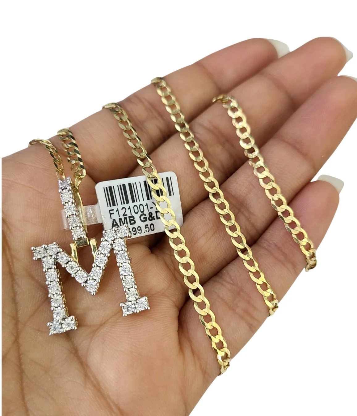 10k Gold Chain Necklace M Diamond Initial Pendant Set Cuban Curb 3mm 20"-30"