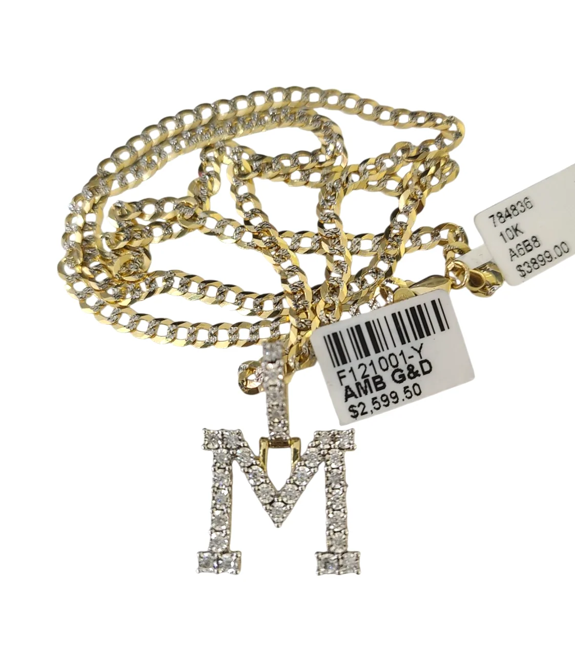 10k Gold Chain Necklace M Diamond Initial Pendant Set Cuban Curb 3mm 20"-30" - Image 3