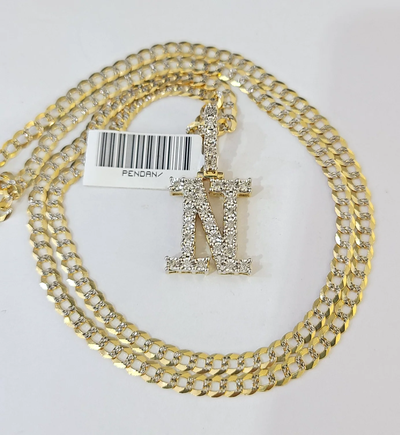 10k Gold Chain Necklace N Diamond Initial Pendant Set Cuban Curb 3mm 20"-30" - Image 3