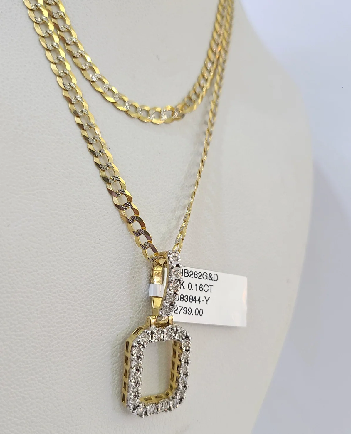 10k Gold Chain Necklace O Diamond Initial Pendant Set Cuban Curb 3mm 20"-30" - Image 2