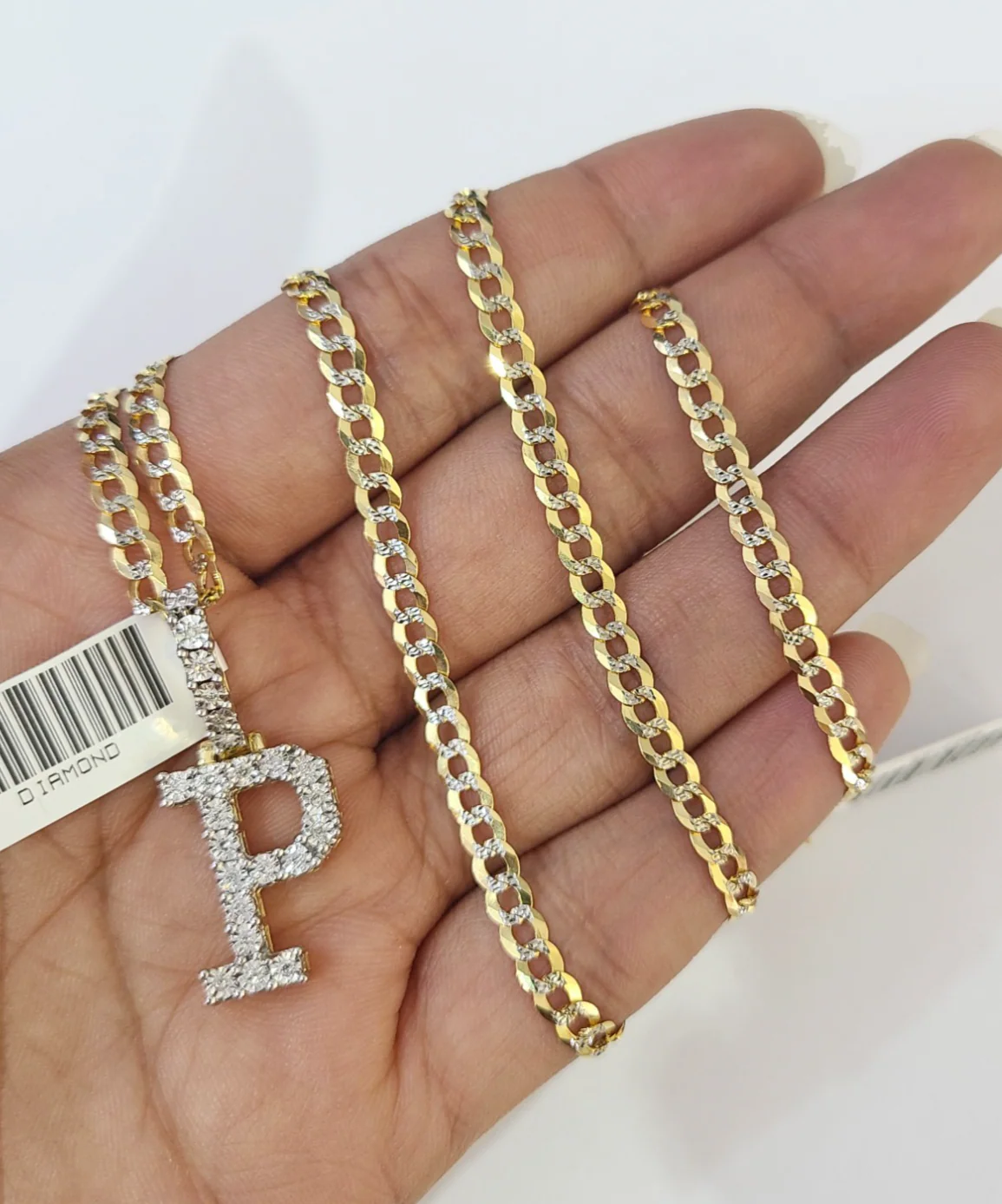 10k Gold Chain Necklace P Diamond Initial Pendant Set Cuban Curb 3mm 20"-30"