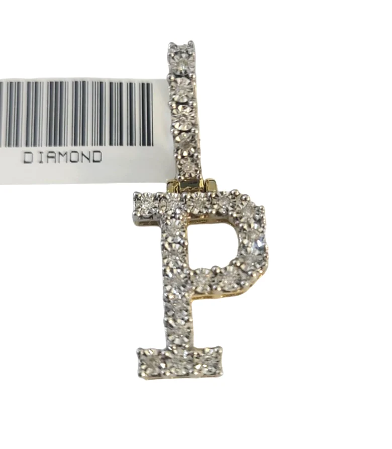 10k Gold Chain Necklace P Diamond Initial Pendant Set Cuban Curb 3mm 20"-30" - Image 3