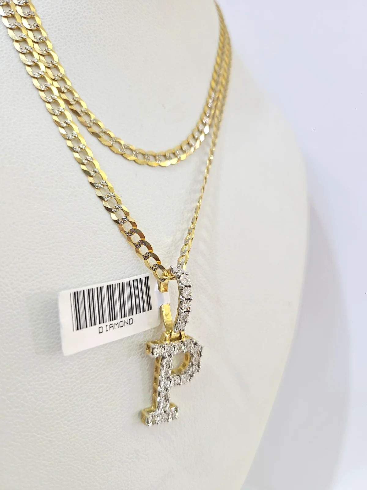 10k Gold Chain Necklace P Diamond Initial Pendant Set Cuban Curb 3mm 20"-30" - Image 6