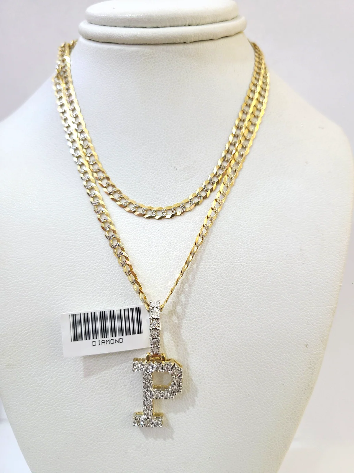 10k Gold Chain Necklace P Diamond Initial Pendant Set Cuban Curb 3mm 20"-30" - Image 7