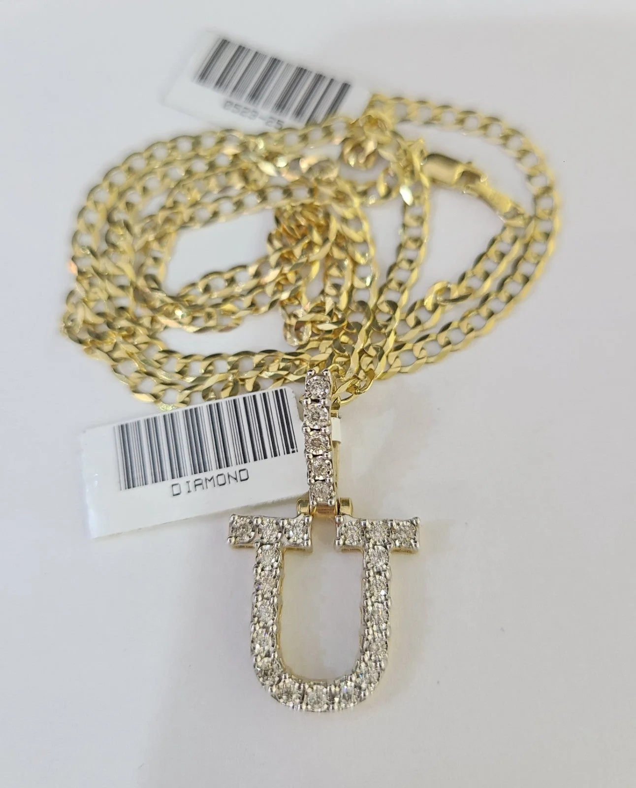 10k Gold Chain Necklace U Diamond Initial Pendant Set Cuban Curb 3mm 20"-30" - Image 6