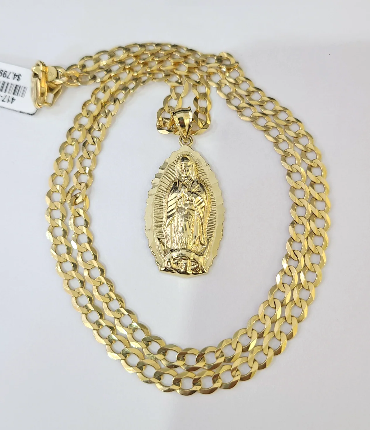 10k Gold Chain Necklace Virgin Mary Pendant Set Cuban Curb 4mm 18"-28" Charm - Image 3