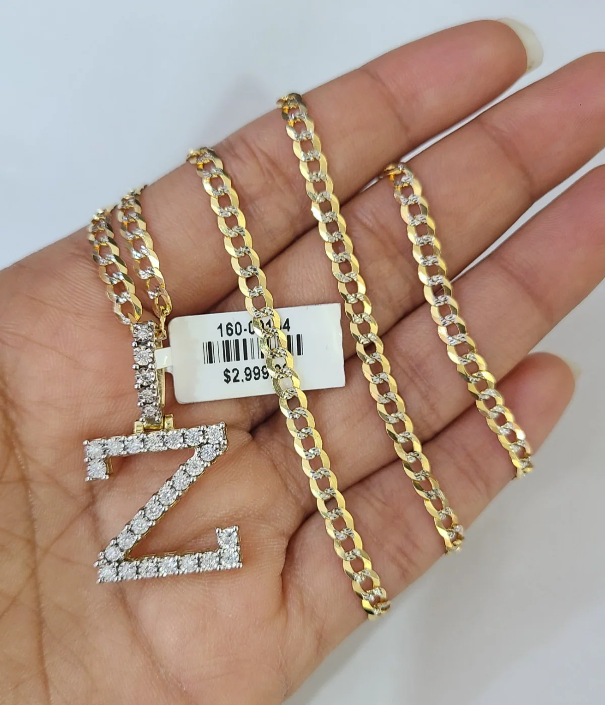 10k Gold Chain Necklace Z Diamond Initial Pendant Set Cuban Curb 3mm 20"-30"