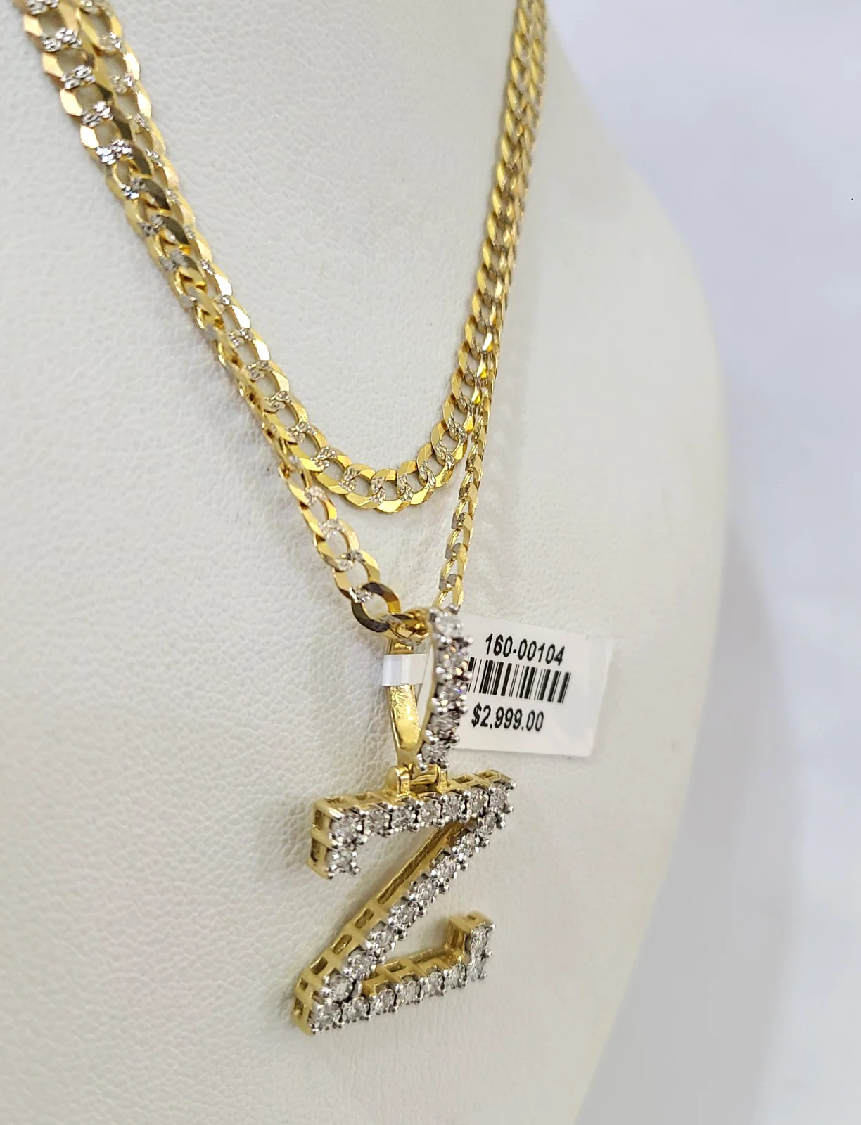 10k Gold Chain Necklace Z Diamond Initial Pendant Set Cuban Curb 3mm 20"-30" - Image 5