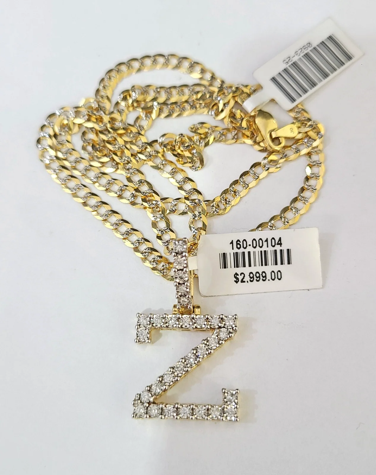 10k Gold Chain Necklace Z Diamond Initial Pendant Set Cuban Curb 3mm 20"-30" - Image 6