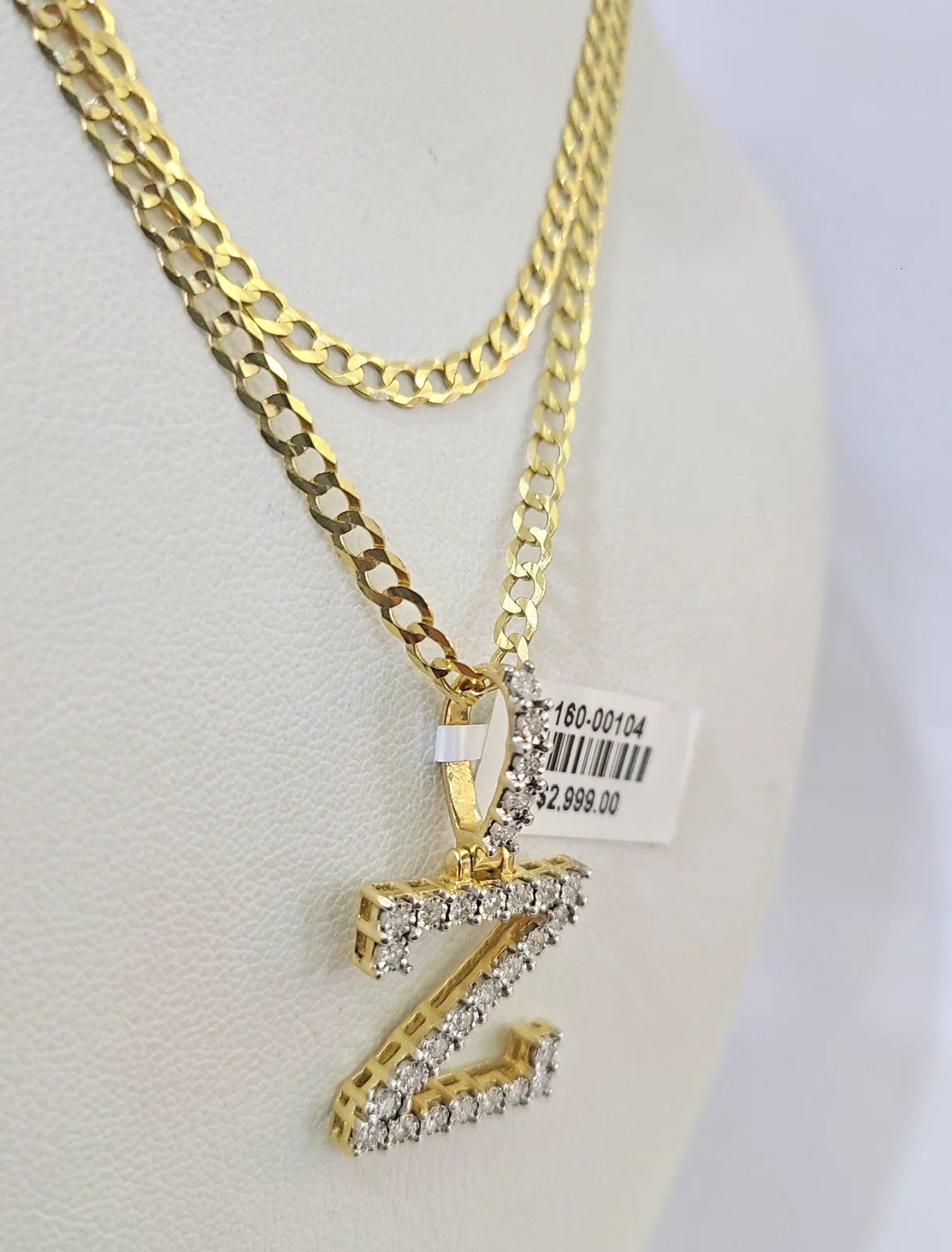 10k Gold Chain Necklace Z Diamond Initial Pendant Set Cuban Curb 3mm 20"-30" - Image 5