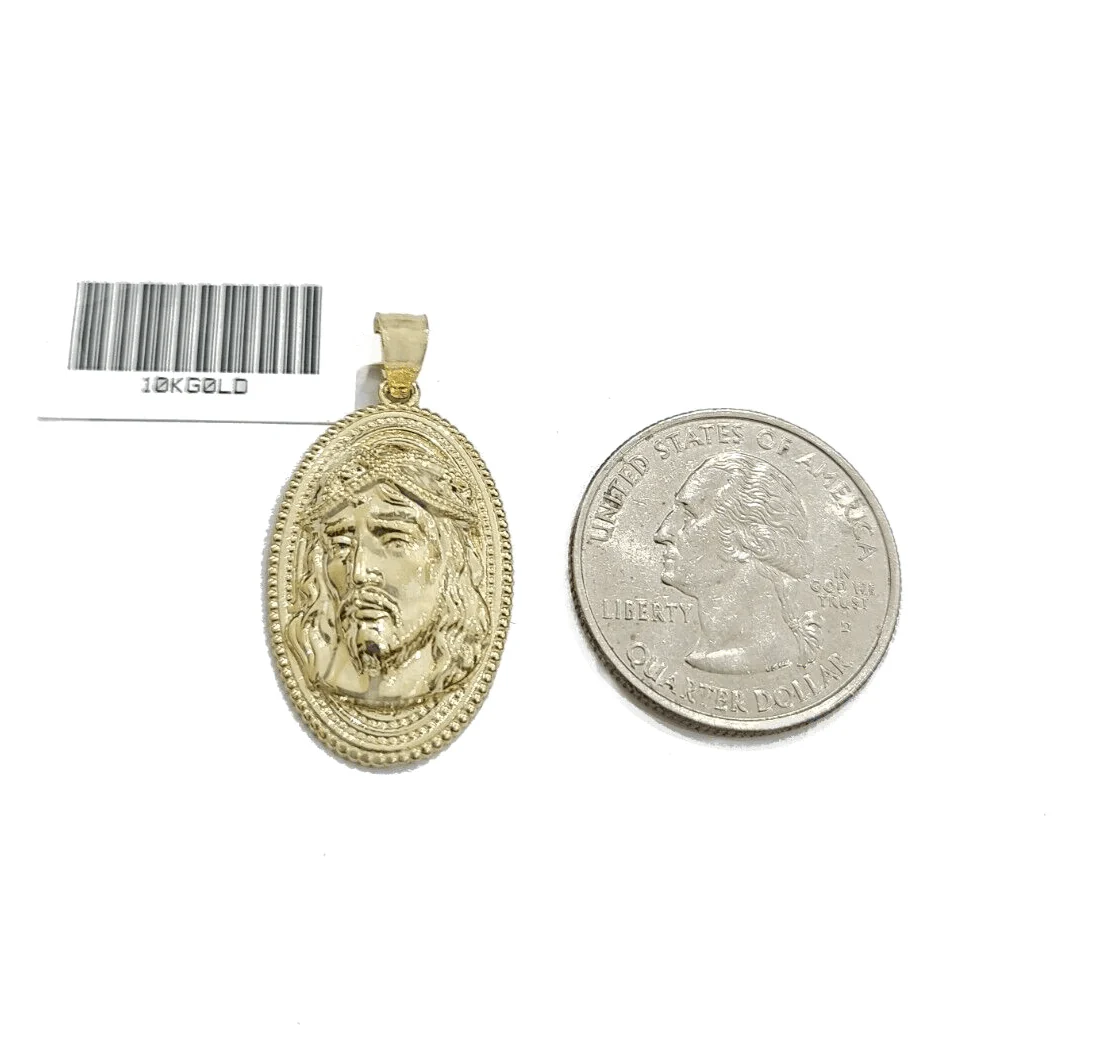 10k Gold Circular Jesus Head Charm Rope Chain Necklace 3mm 18'' Set Pendant 10kt - Image 6