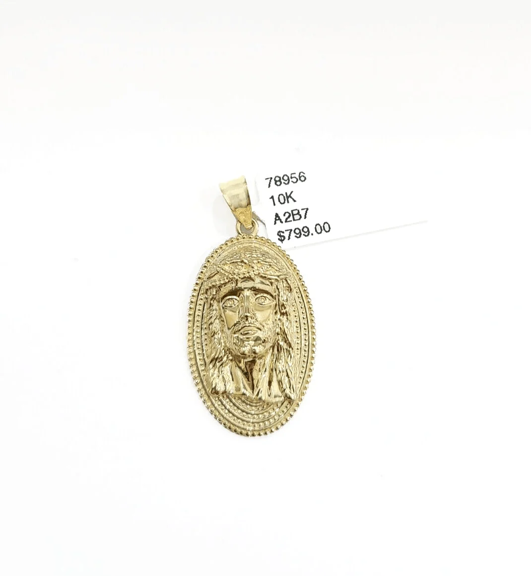 10k Gold Circular Jesus Head Charm Rope Chain Necklace 3mm 20'' Set Pendant 10kt - Image 6