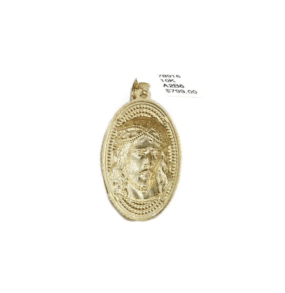 10k Gold Circular Jesus Head Charm Rope Chain Necklace 3mm 24'' Set Pendant 10kt - Image 9