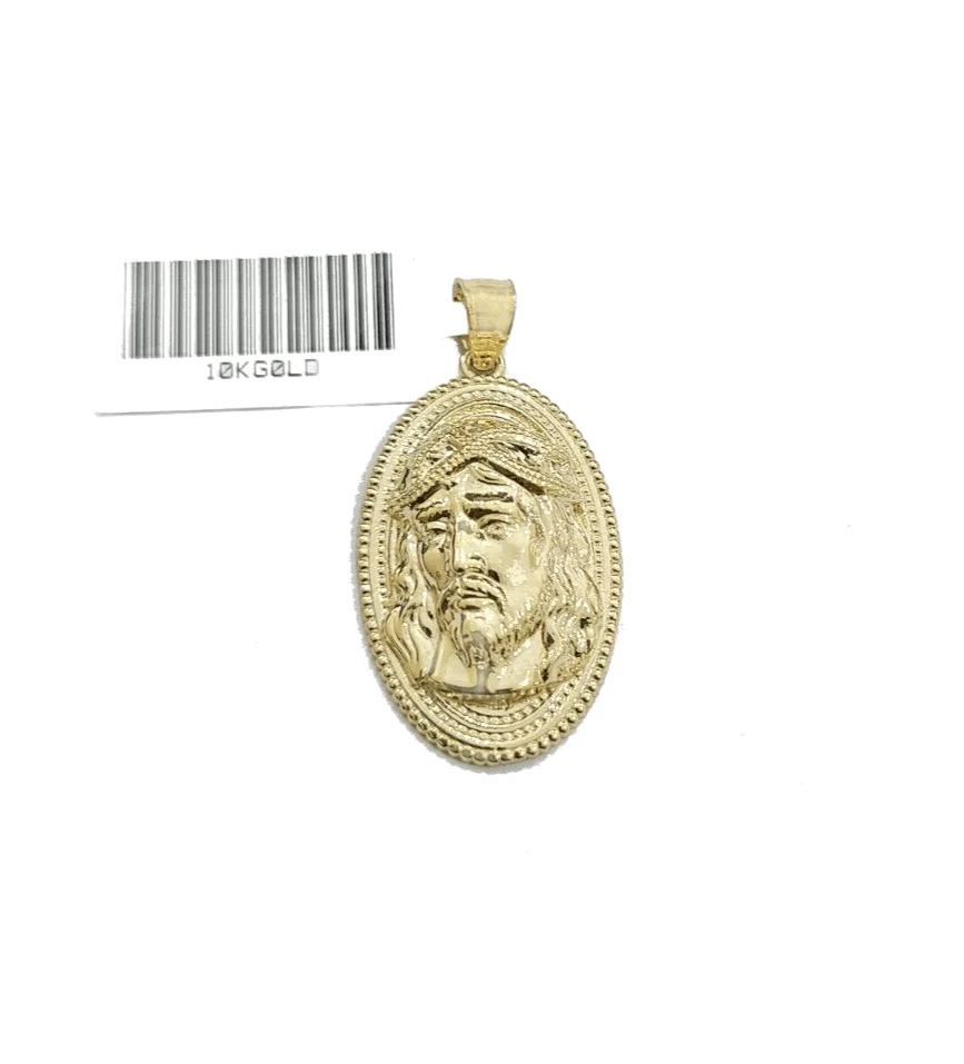 10k Gold Circular Jesus Head Charm Rope Chain Necklace 3mm 26'' Set Pendant 10kt - Image 6