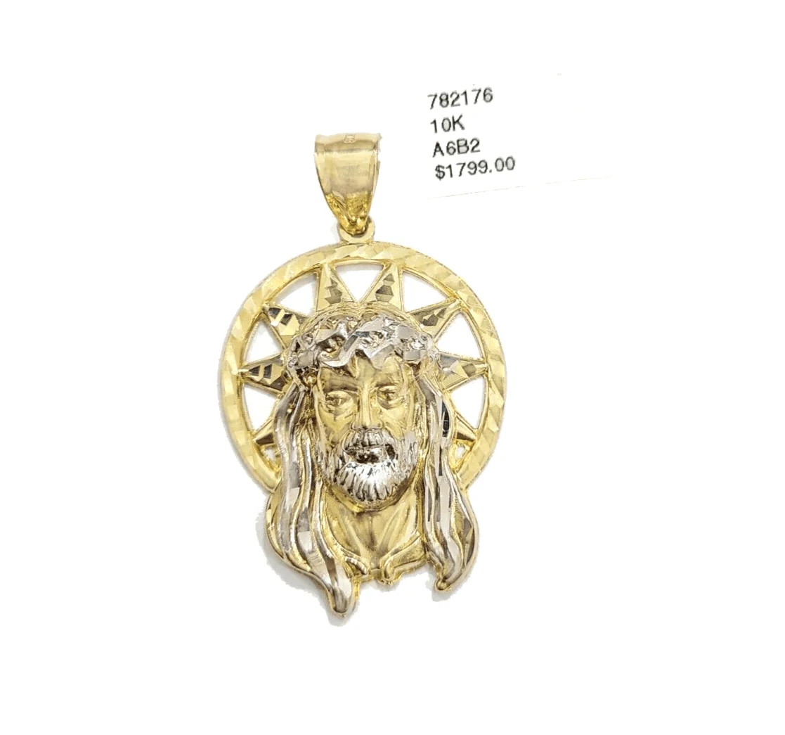 10k Gold Circular Jesus Star Head Charm Rope Chain Necklace 6mm 26'' Set Pendant - Image 4