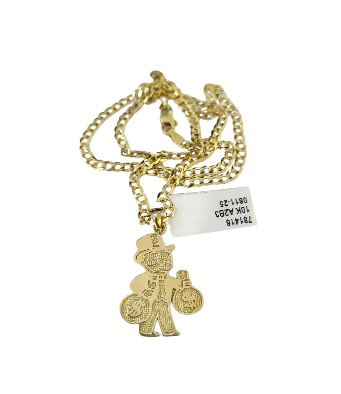 10k Gold Cuban Curb 3mm Chain Necklace Grandpa Money Charm Pendant 18"-28" Set