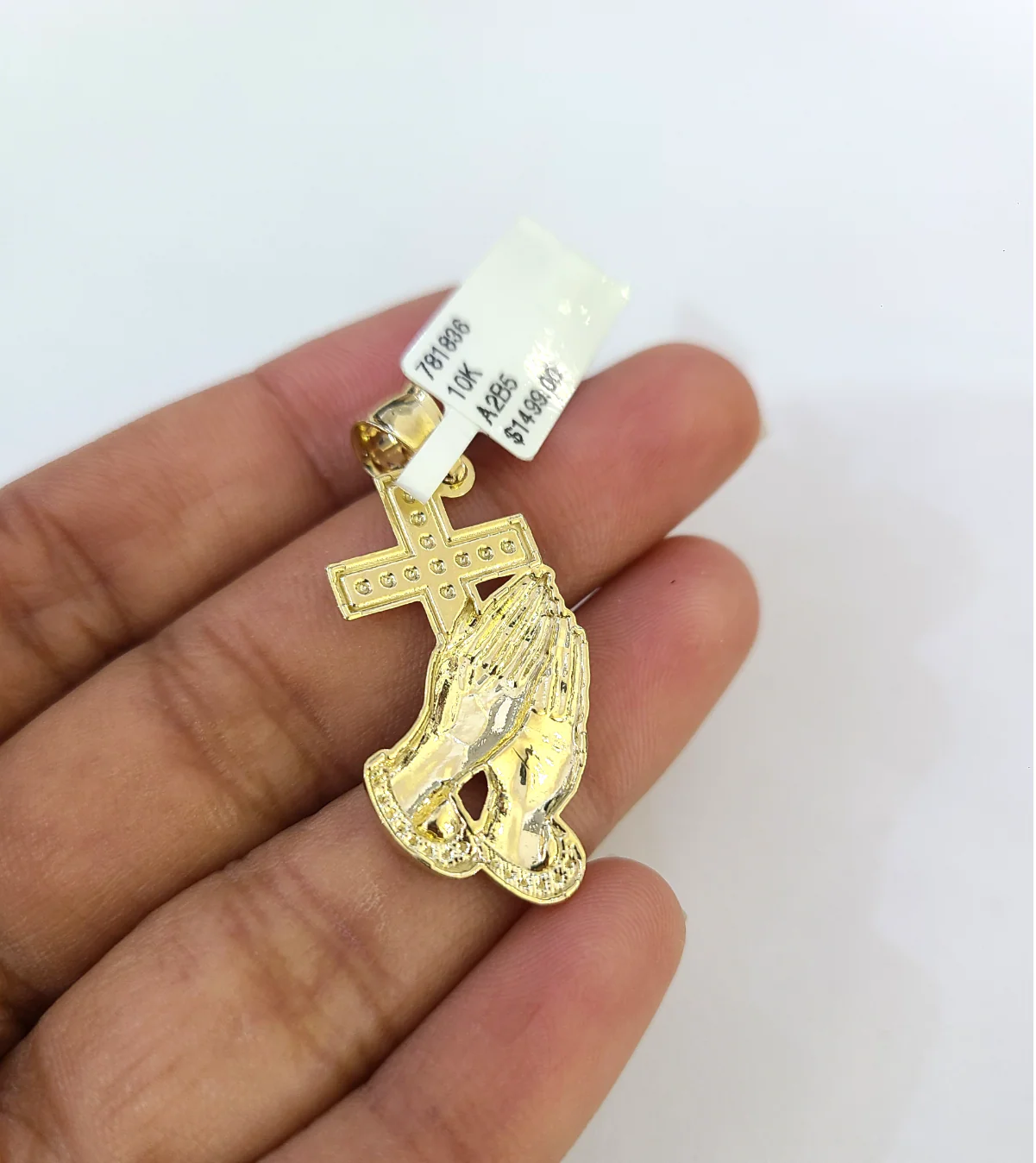 10k Gold Cuban Curb 3mm Chain Necklace Praying Hands Charm Pendant 18"-28" Set - Image 6