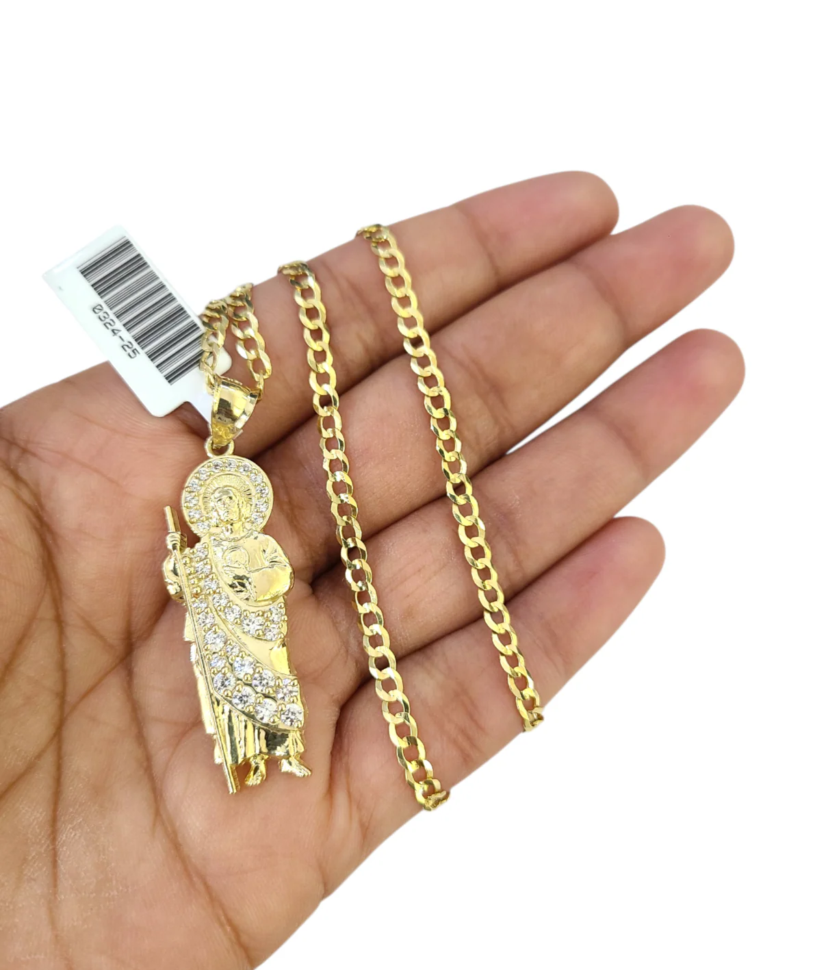 10k Gold Cuban Curb 3mm Chain Necklace Saint Jude Charm Pendant 18"-28" Set