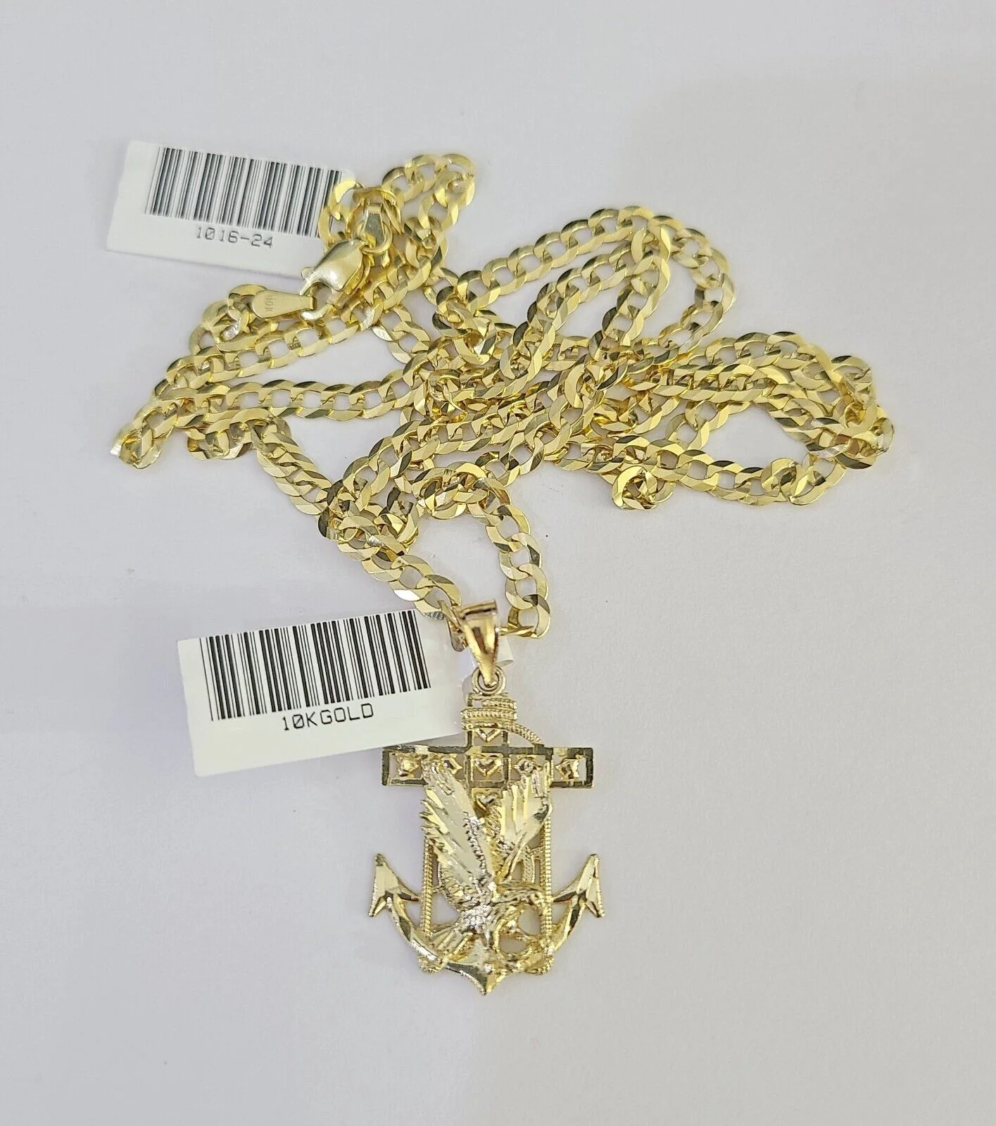 10k Gold Cuban Curb Chain Eagle Anchor Charm Solid 4mm 18"-28" SET Necklace - Image 5