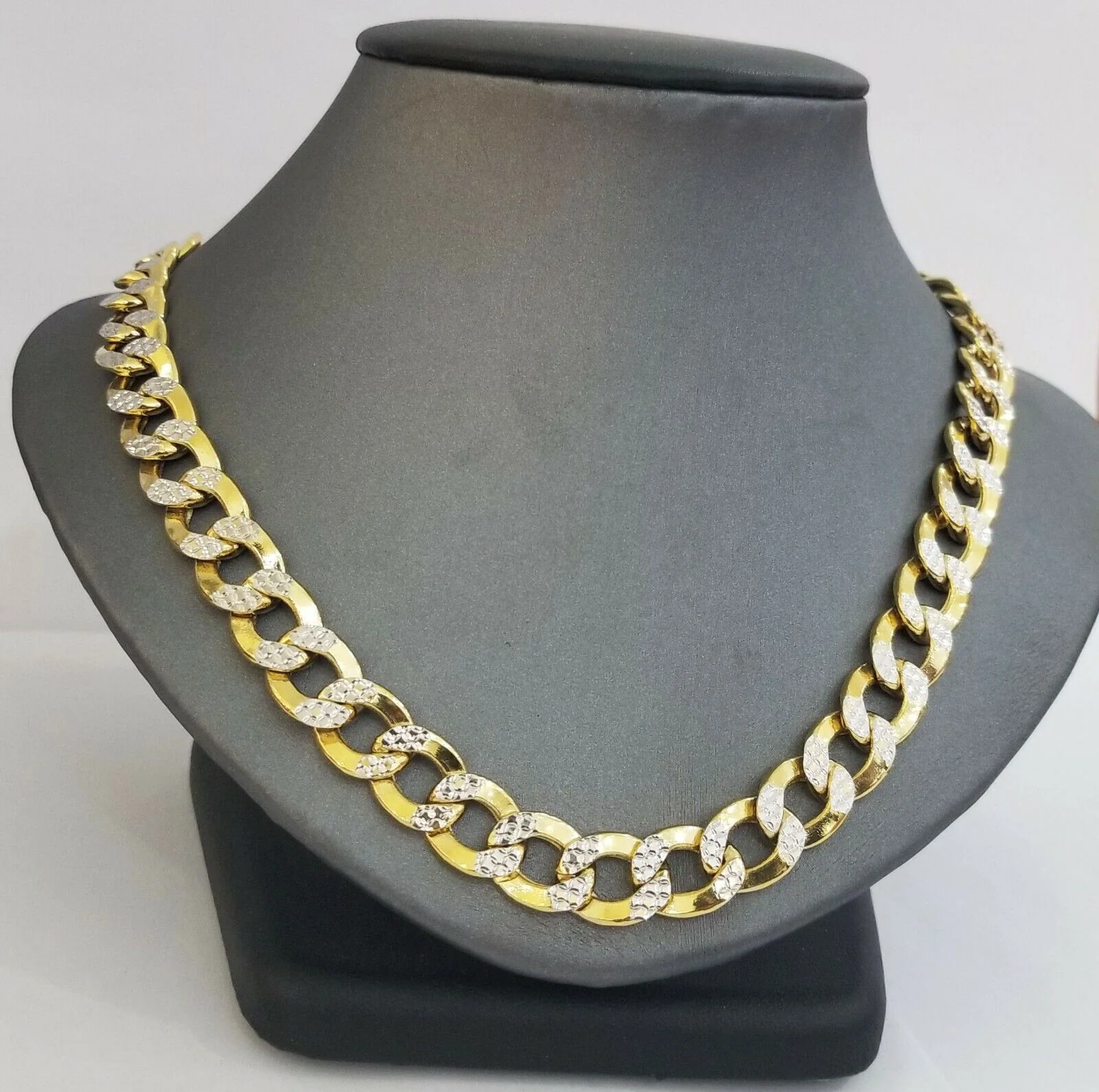 10K gold cuban curve link chain with diamond cut 11mm 26" gold necklace for men