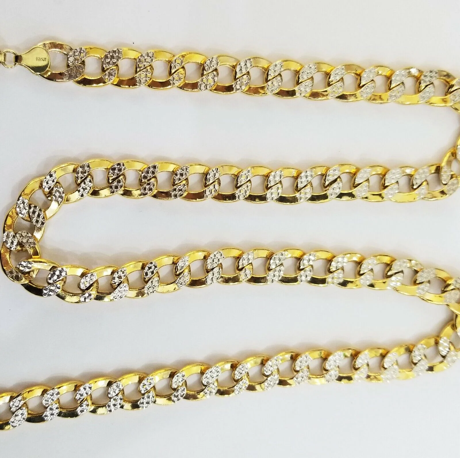 10K gold cuban curve link chain with diamond cut 11mm 26" gold necklace for men - Image 2