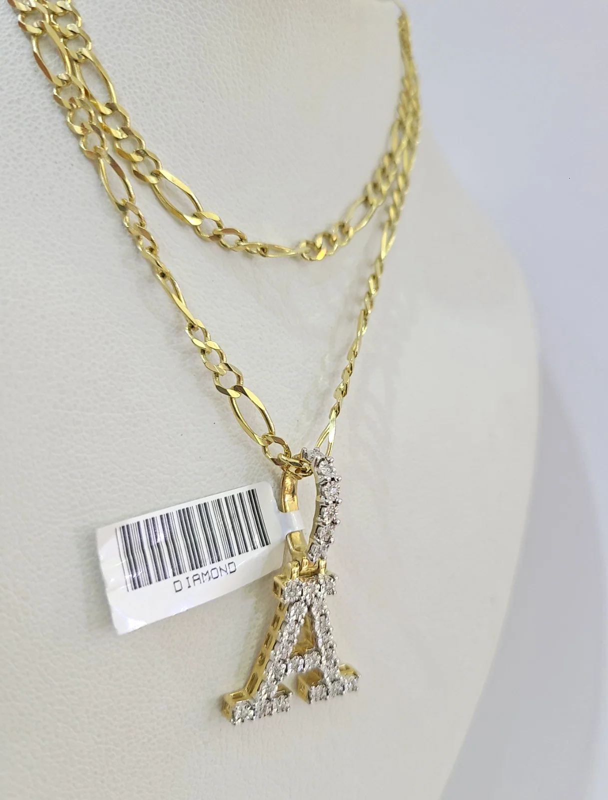 10k Gold Figaro Chain A Diamond Initial Pendant 3mm 20-28 inch SET Necklace - Image 4