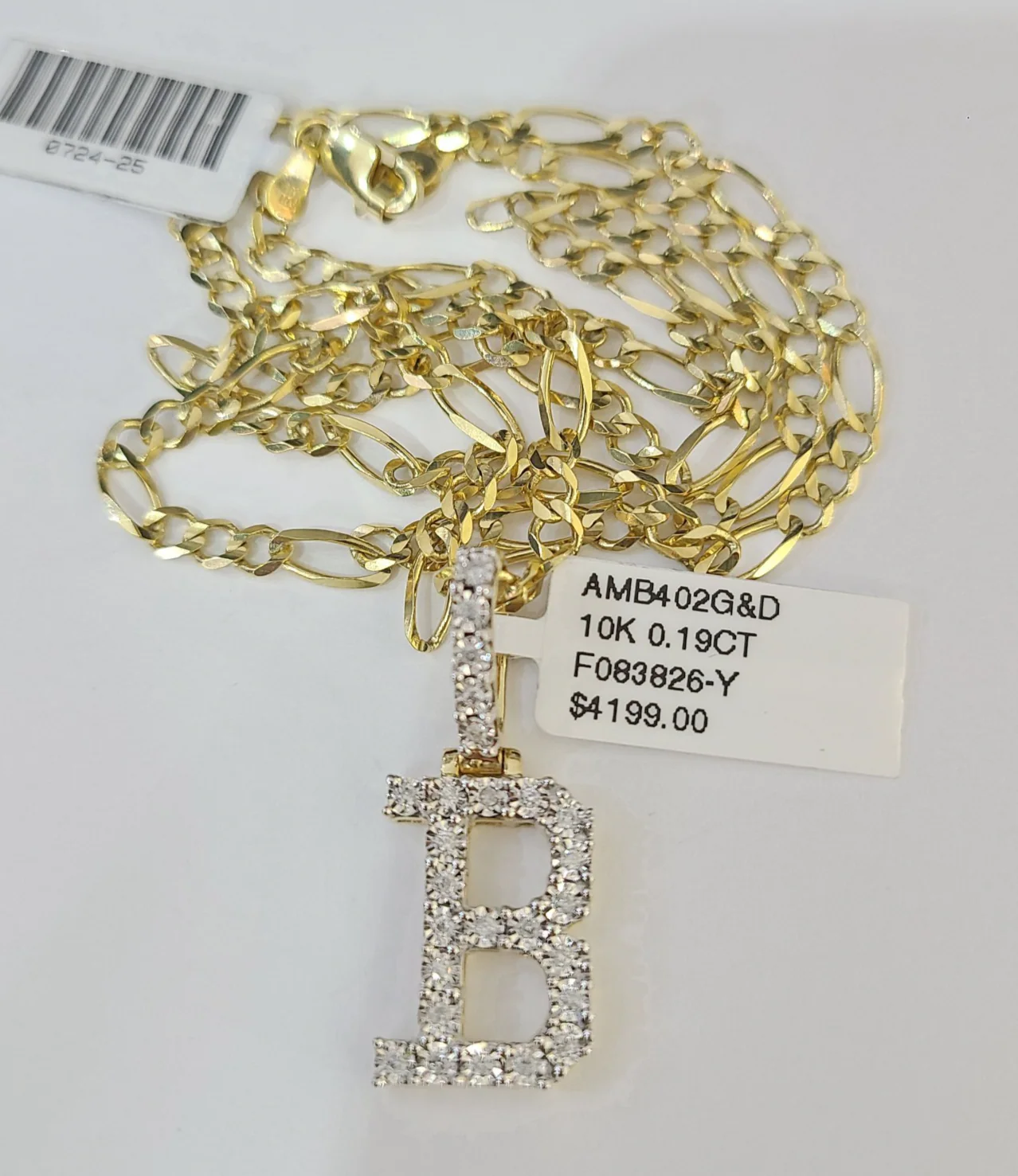 10k Gold Figaro Chain B Diamond Initial Pendant 3mm 20-28 inch SET Necklace - Image 4