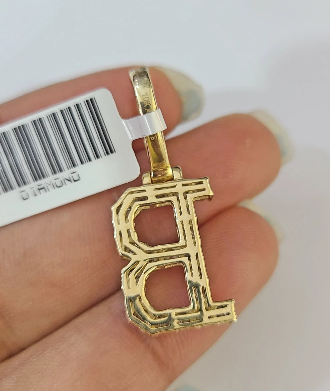 10k Gold Figaro Chain B Diamond Initial Pendant 3mm 20-28 inch SET Necklace - Image 7