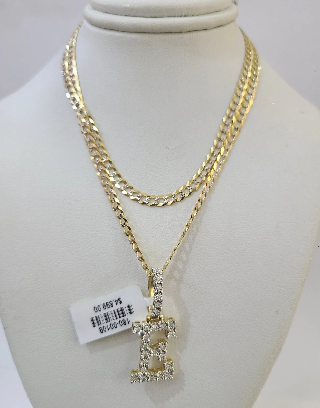 10k Gold Figaro Chain E Diamond Initial Pendant 3mm 20-28 inch SET Necklace - Image 3