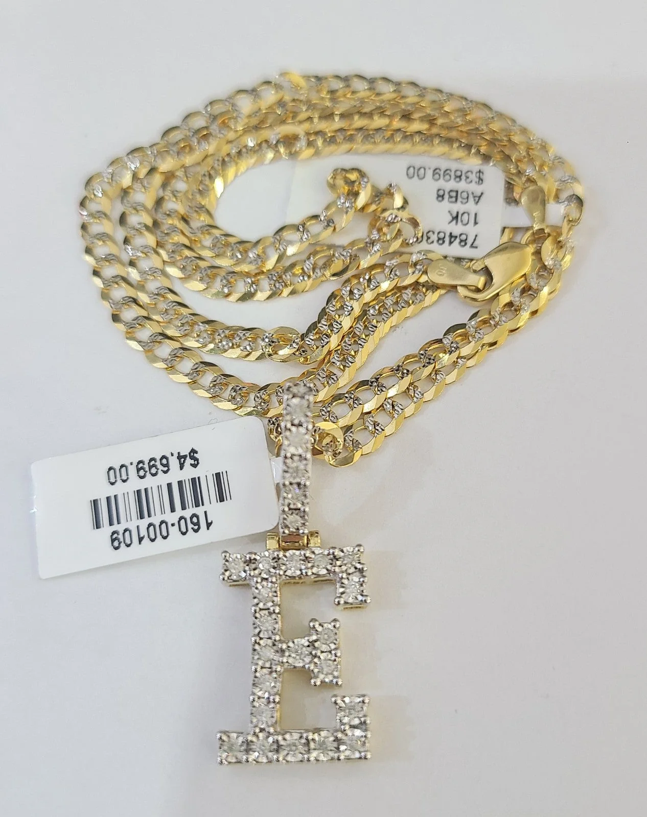 10k Gold Figaro Chain E Diamond Initial Pendant 3mm 20-28 inch SET Necklace - Image 4