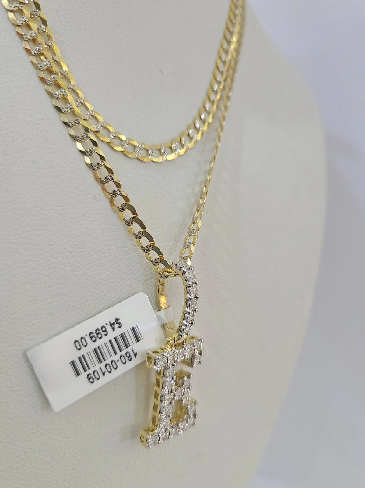 10k Gold Figaro Chain E Diamond Initial Pendant 3mm 20-28 inch SET Necklace - Image 5