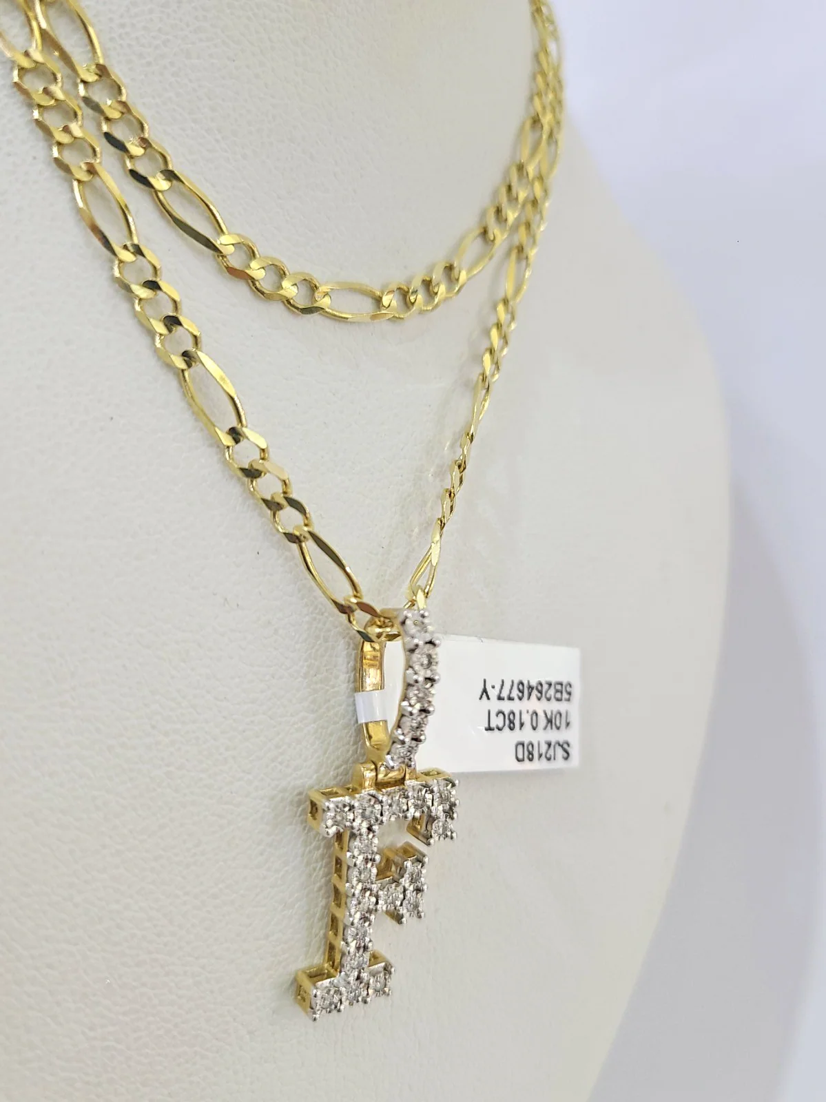 10k Gold Figaro Chain F Diamond Initial Pendant 3mm 20-28 inch SET Necklace - Image 4