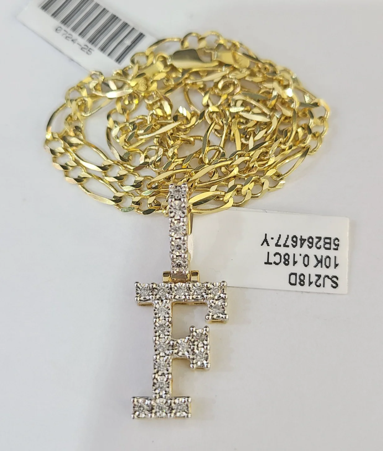 10k Gold Figaro Chain F Diamond Initial Pendant 3mm 20-28 inch SET Necklace - Image 5