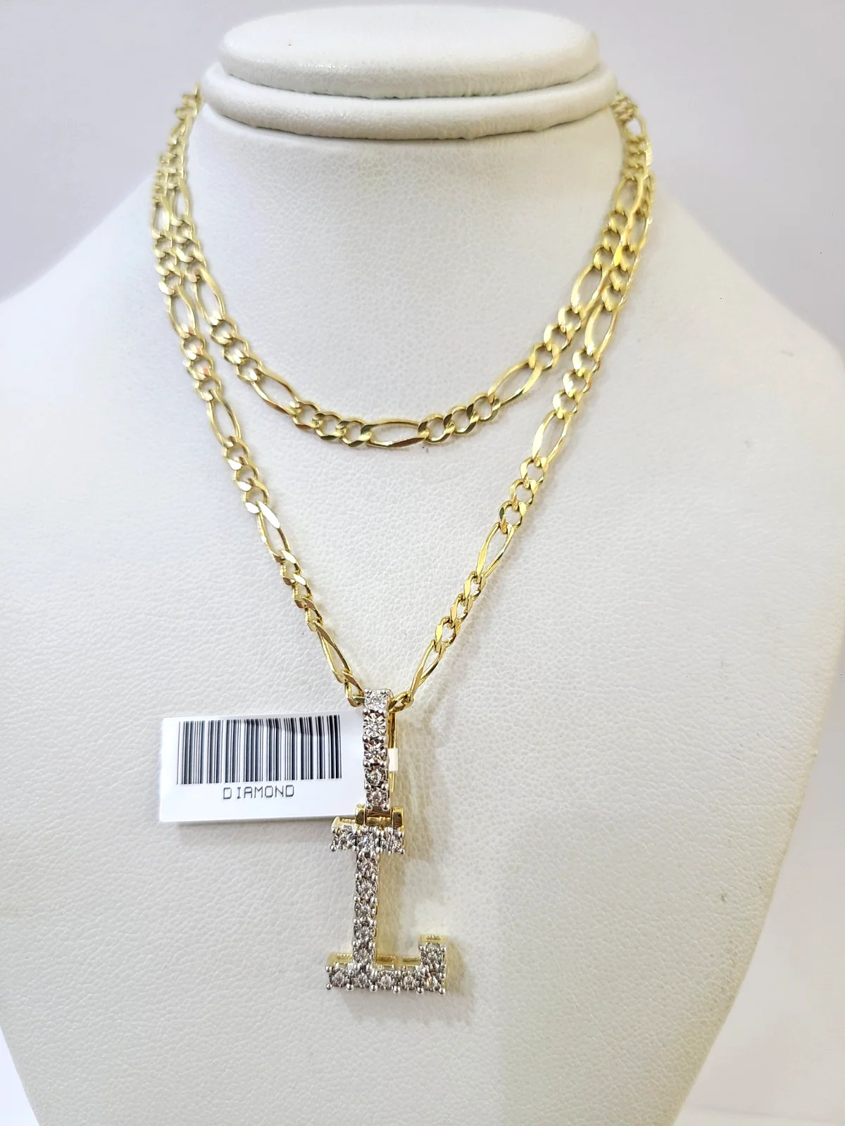 10k Gold Figaro Chain L Diamond Initial Pendant 3mm 20-28 inch SET Necklace - Image 4
