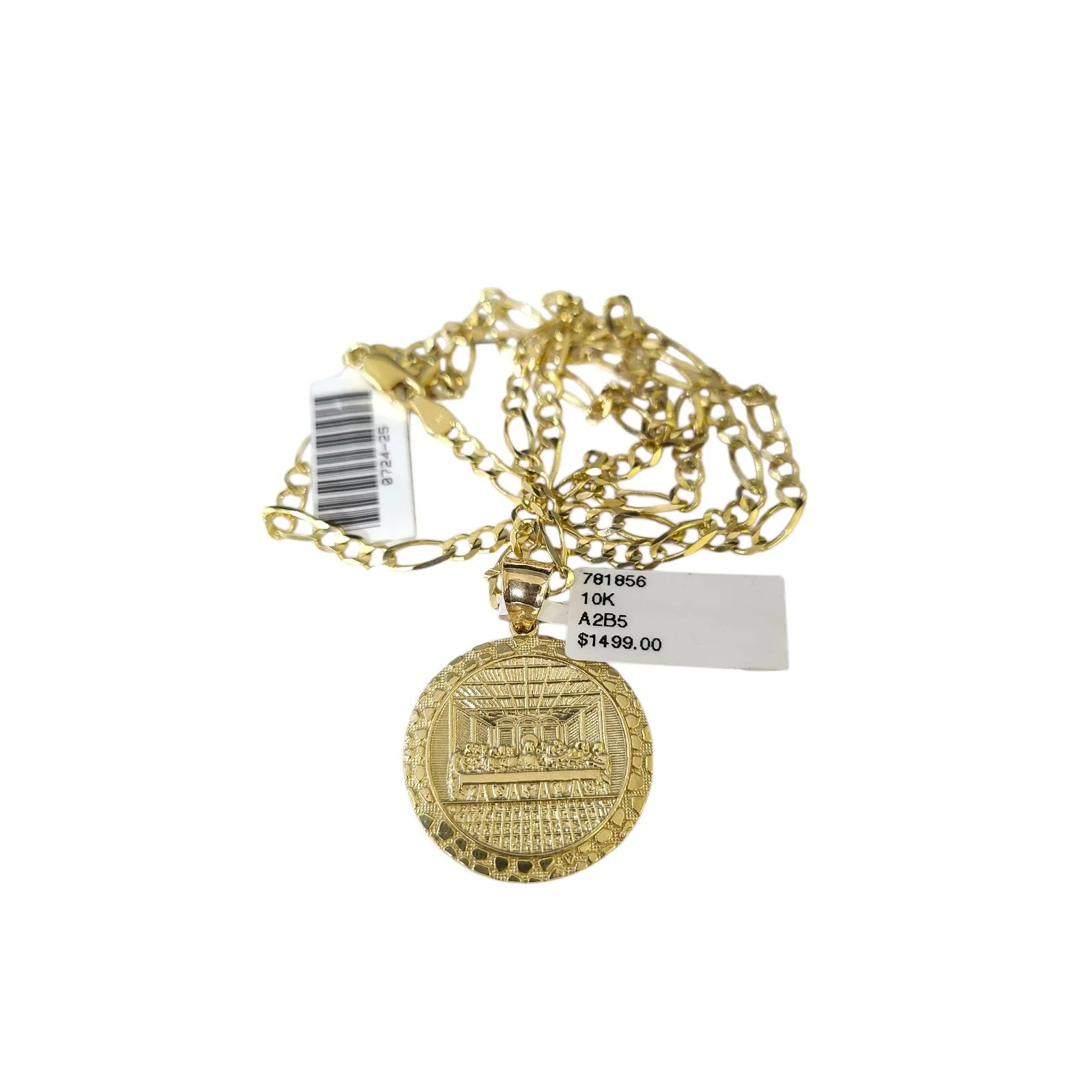 10k Gold Figaro Chain Last Supper Pendant Charm 3mm 20–28-inch SET Necklace - Image 3