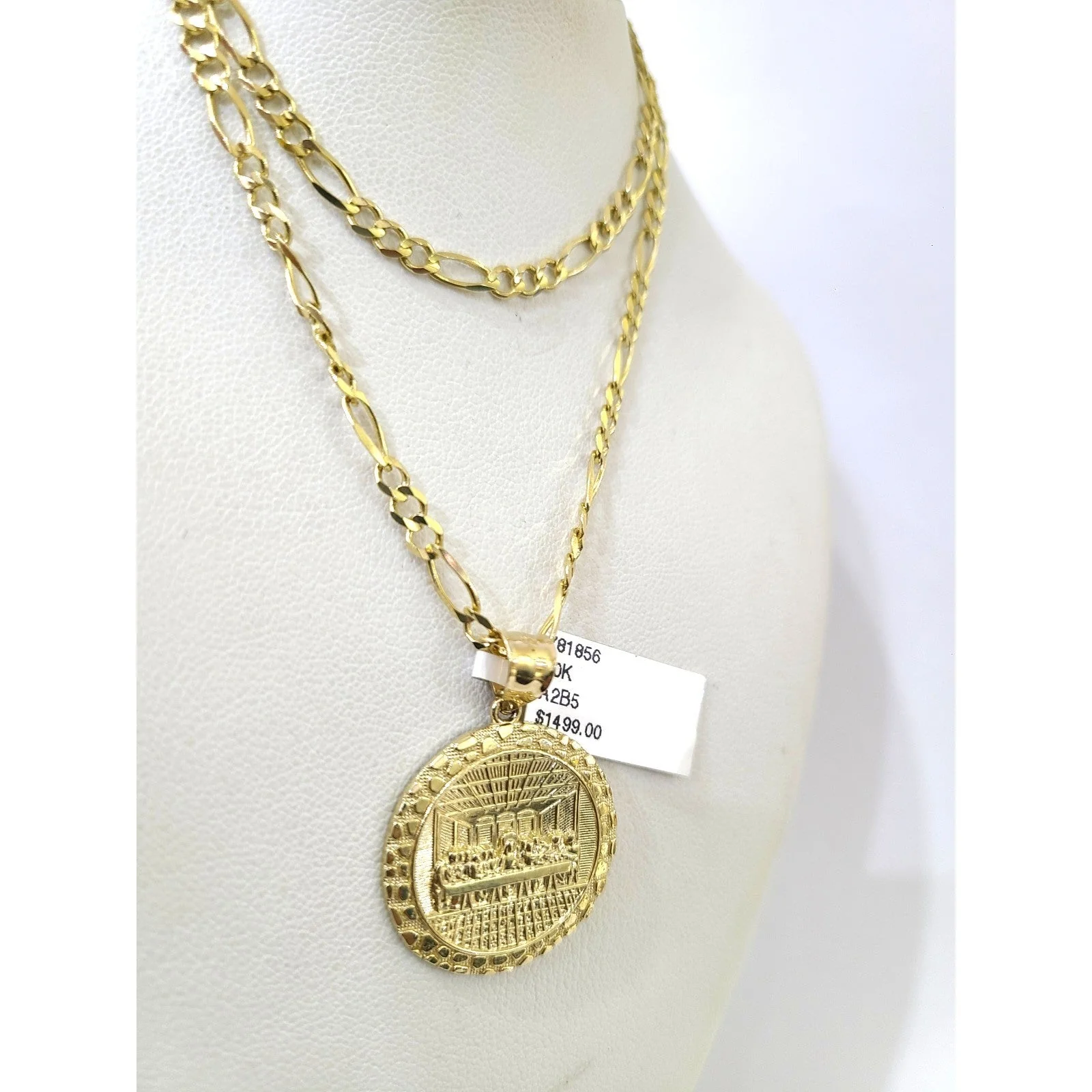 10k Gold Figaro Chain Last Supper Pendant Charm 3mm 20–28-inch SET Necklace - Image 4