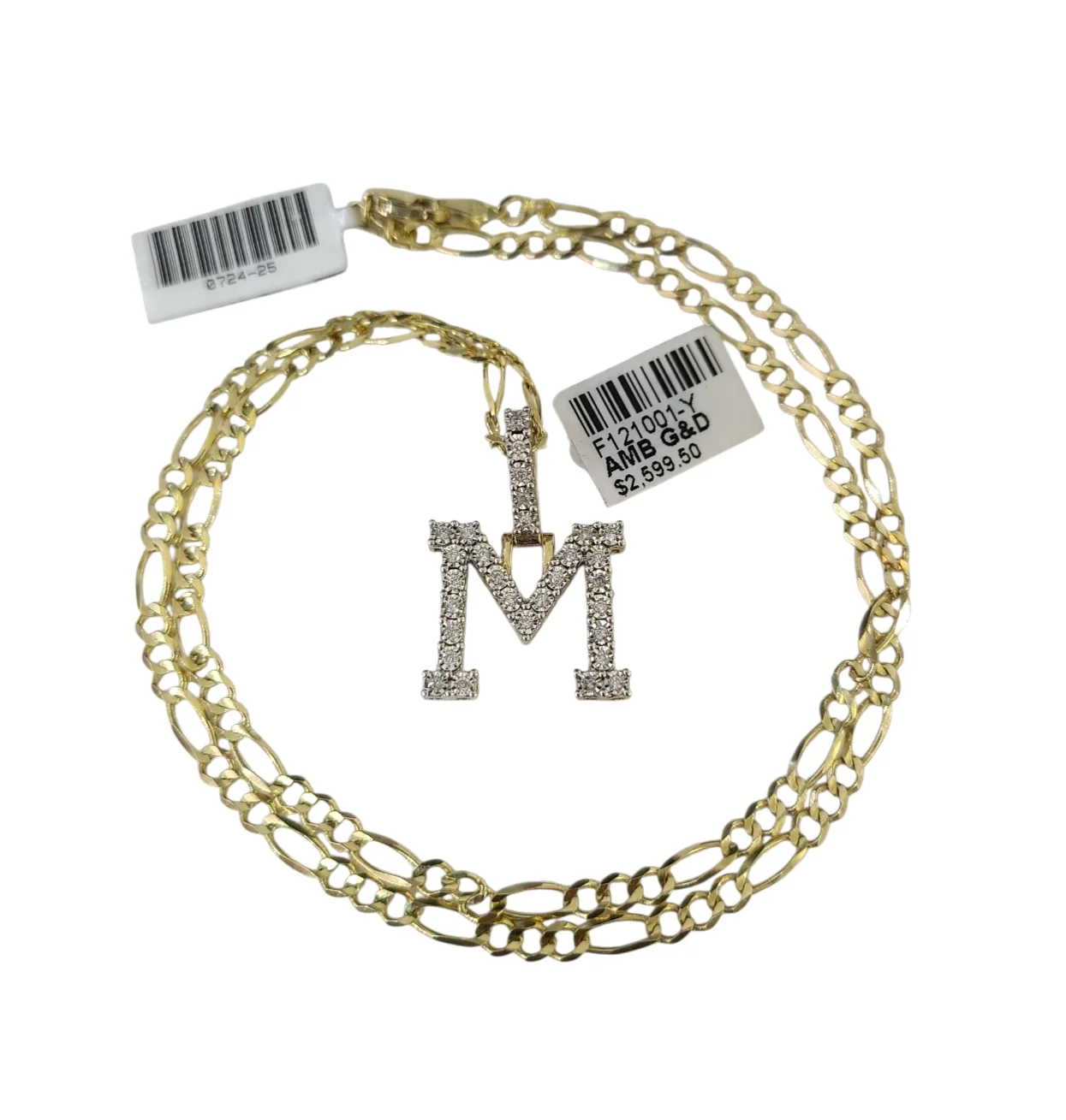 10k Gold Figaro Chain M Diamond Initial Pendant 3mm 20-28 inch SET Necklace - Image 2