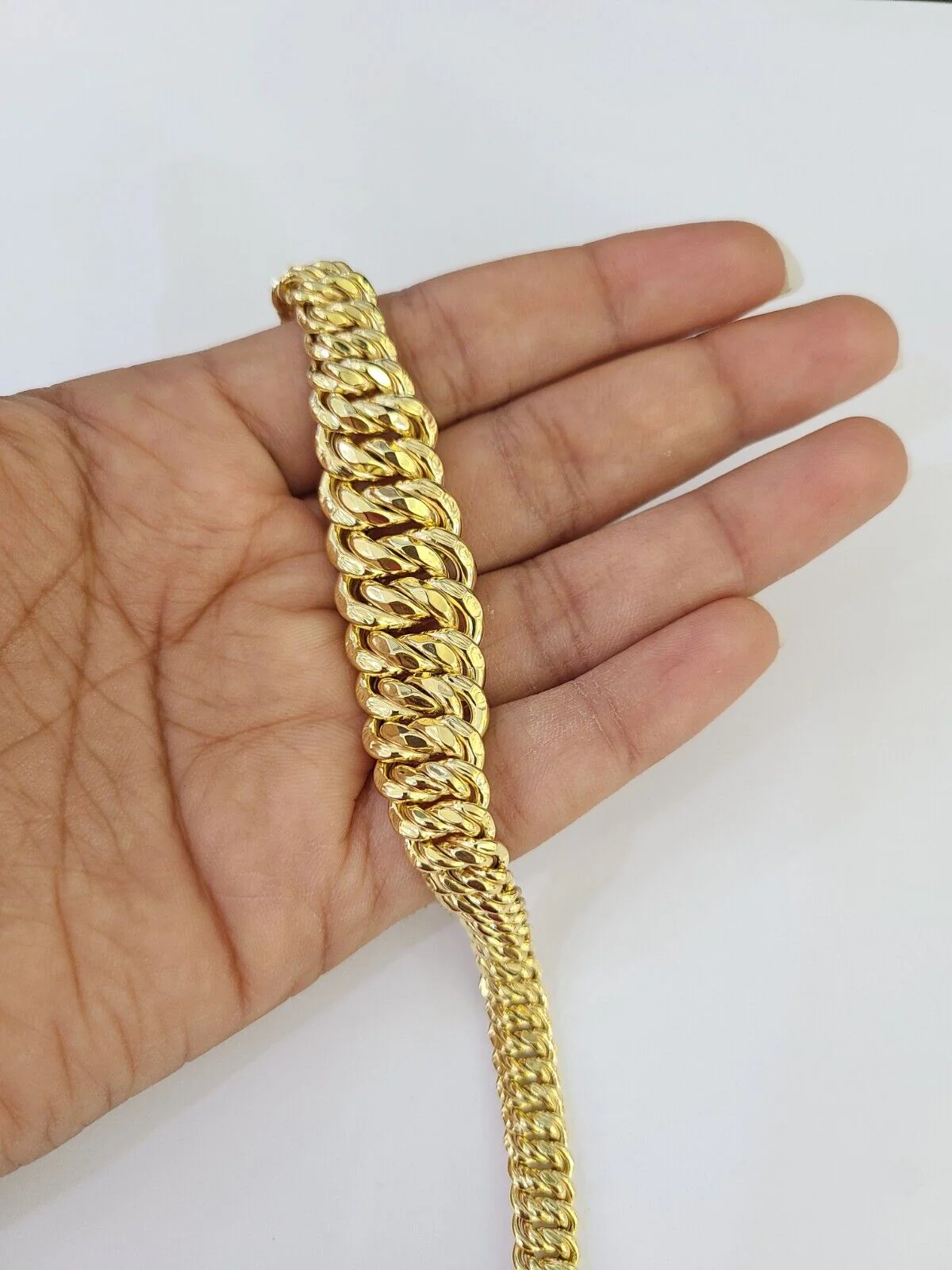 10K Gold Flat Byzantine Link Princesa Necklace Bracelet 7mm Real Yellow SET - Image 3