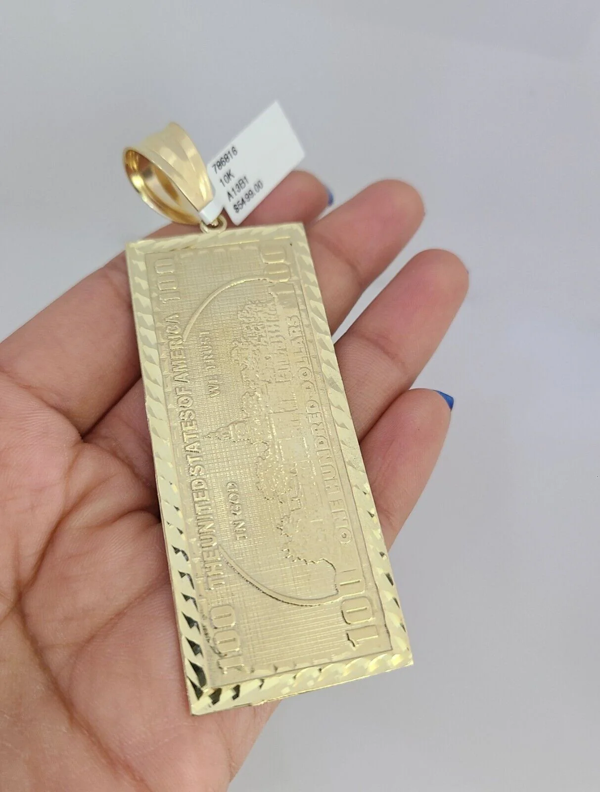 10k Gold Franco Chain 100 Dollar Bill Charm Pendant 4mm 18-28 Inch Necklace - Image 7